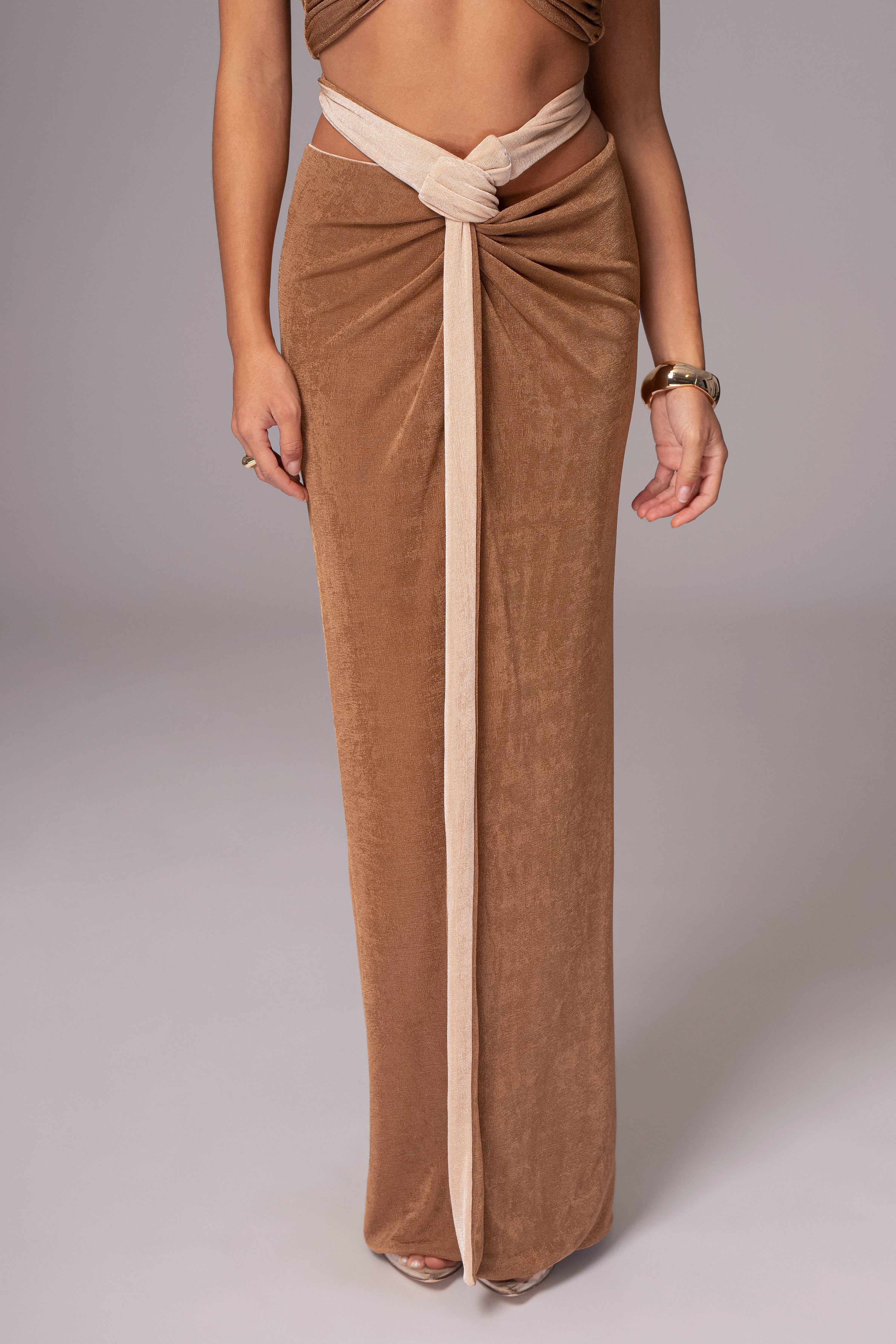 Brown/Beige Venus Reversible Skirt Set - JLUXLABEL