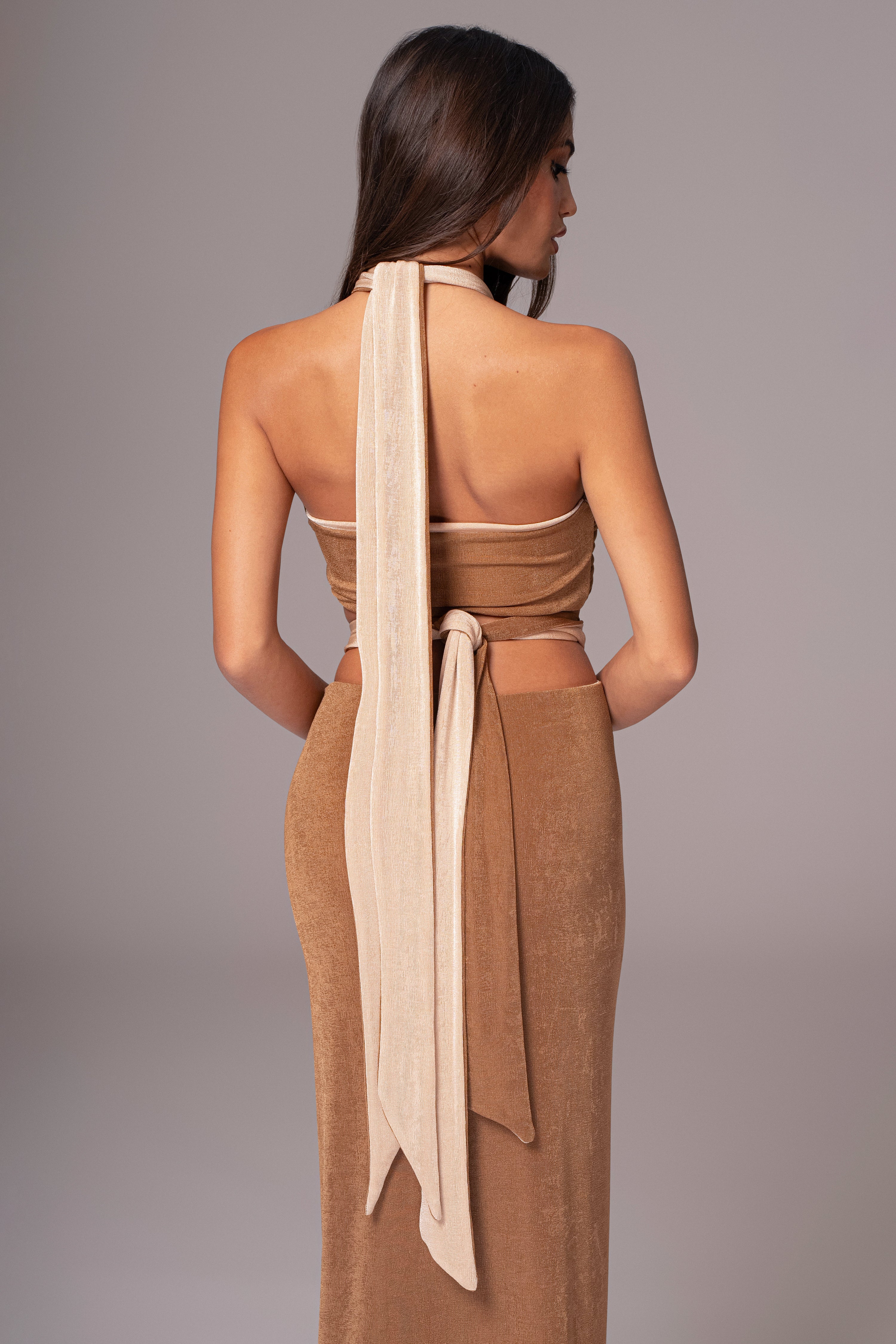 Brown/Beige Venus Reversible Skirt Set - JLUXLABEL