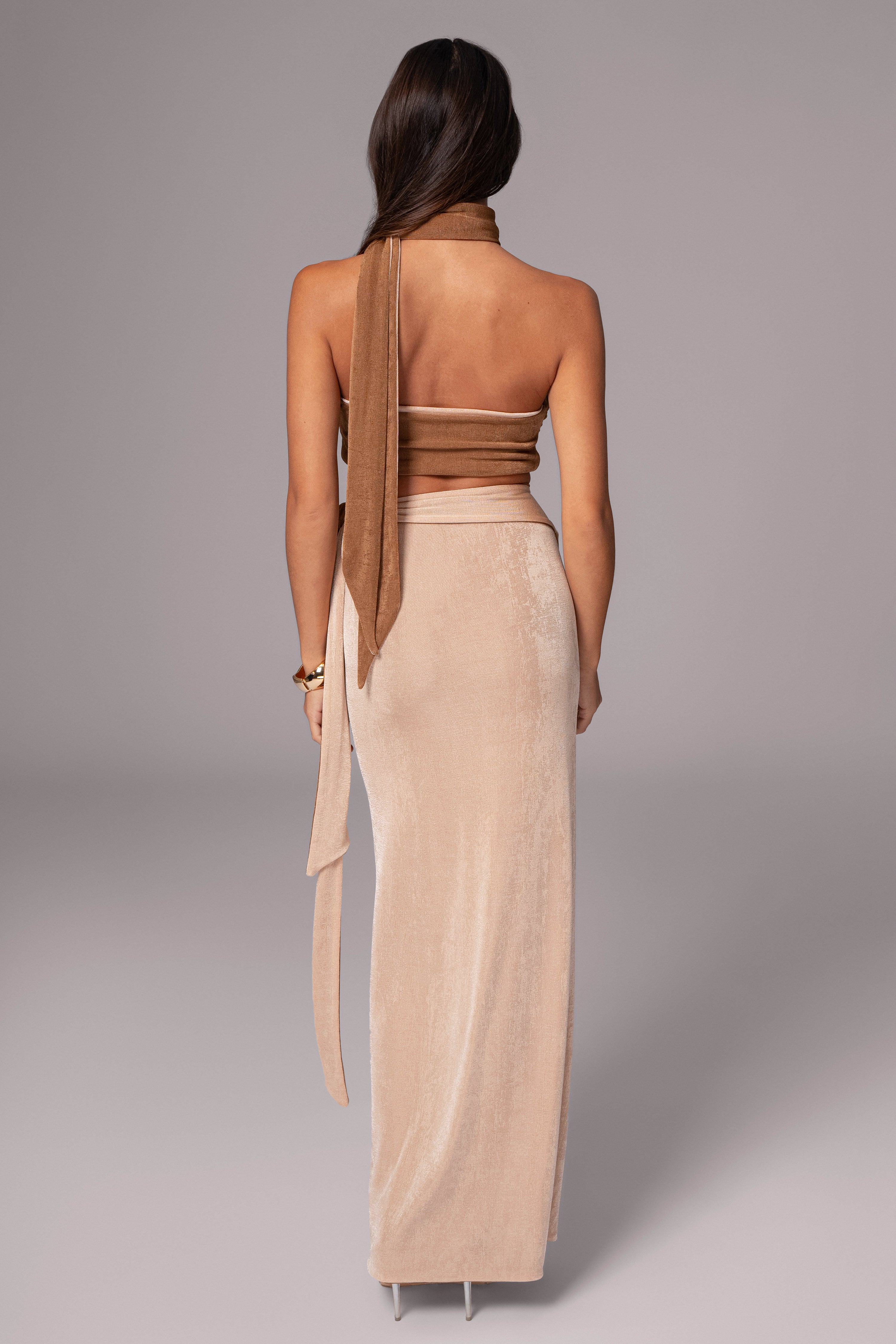 Brown/Beige Venus Reversible Skirt Set - JLUXLABEL