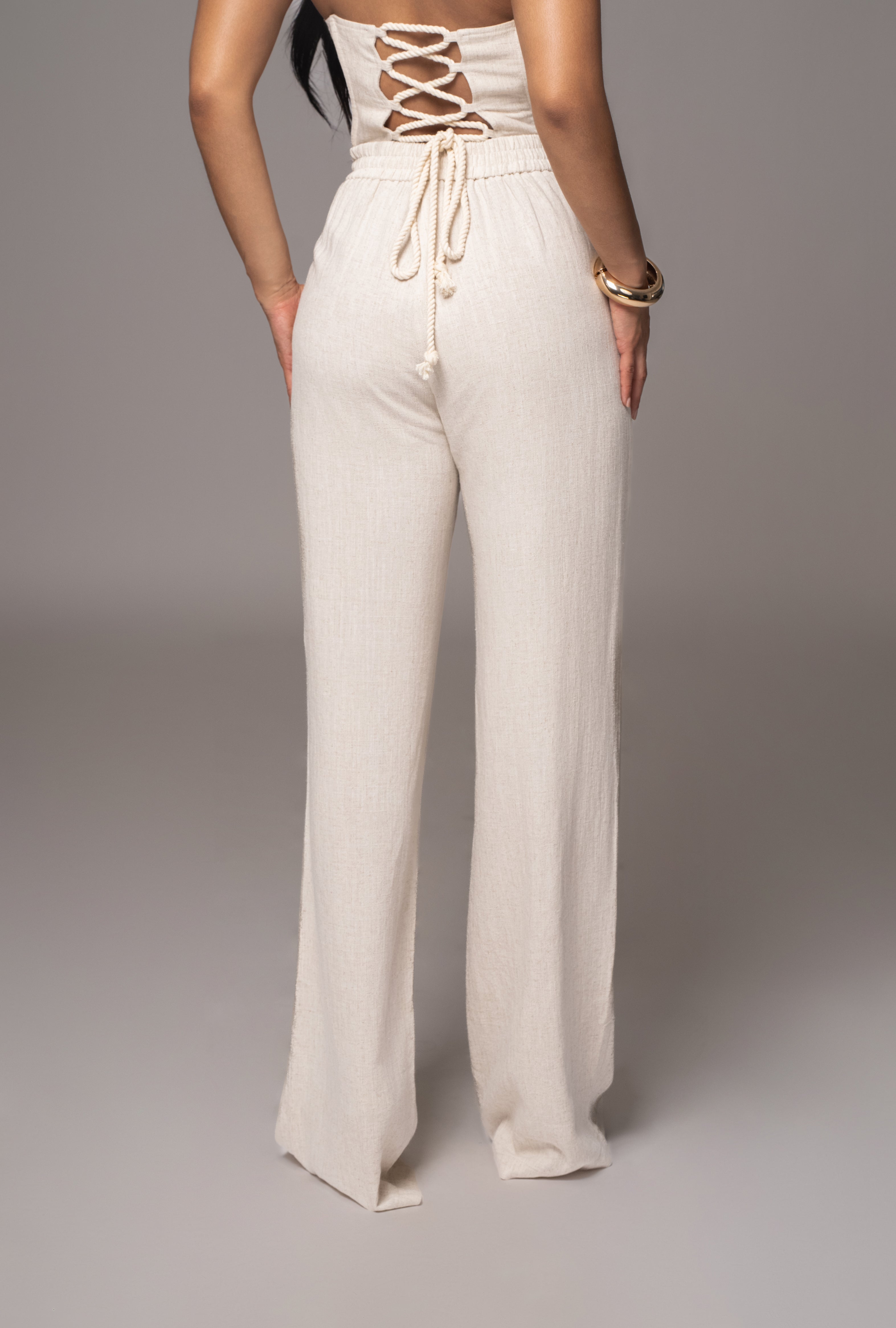 Beige Thea Linen Pants - JLUXLABEL