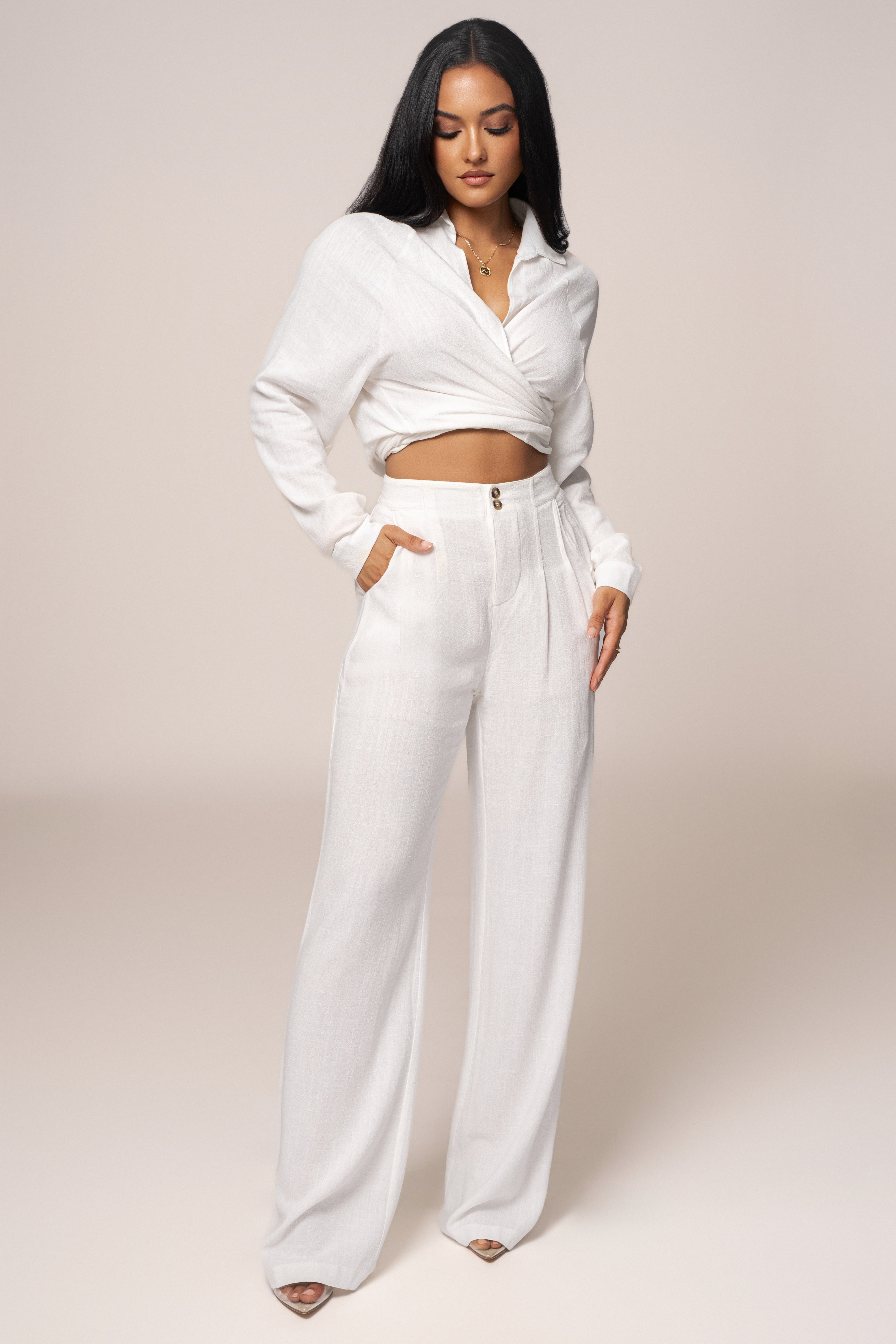 Ivory Soho Front Tied Woven Top - JLUXLABEL