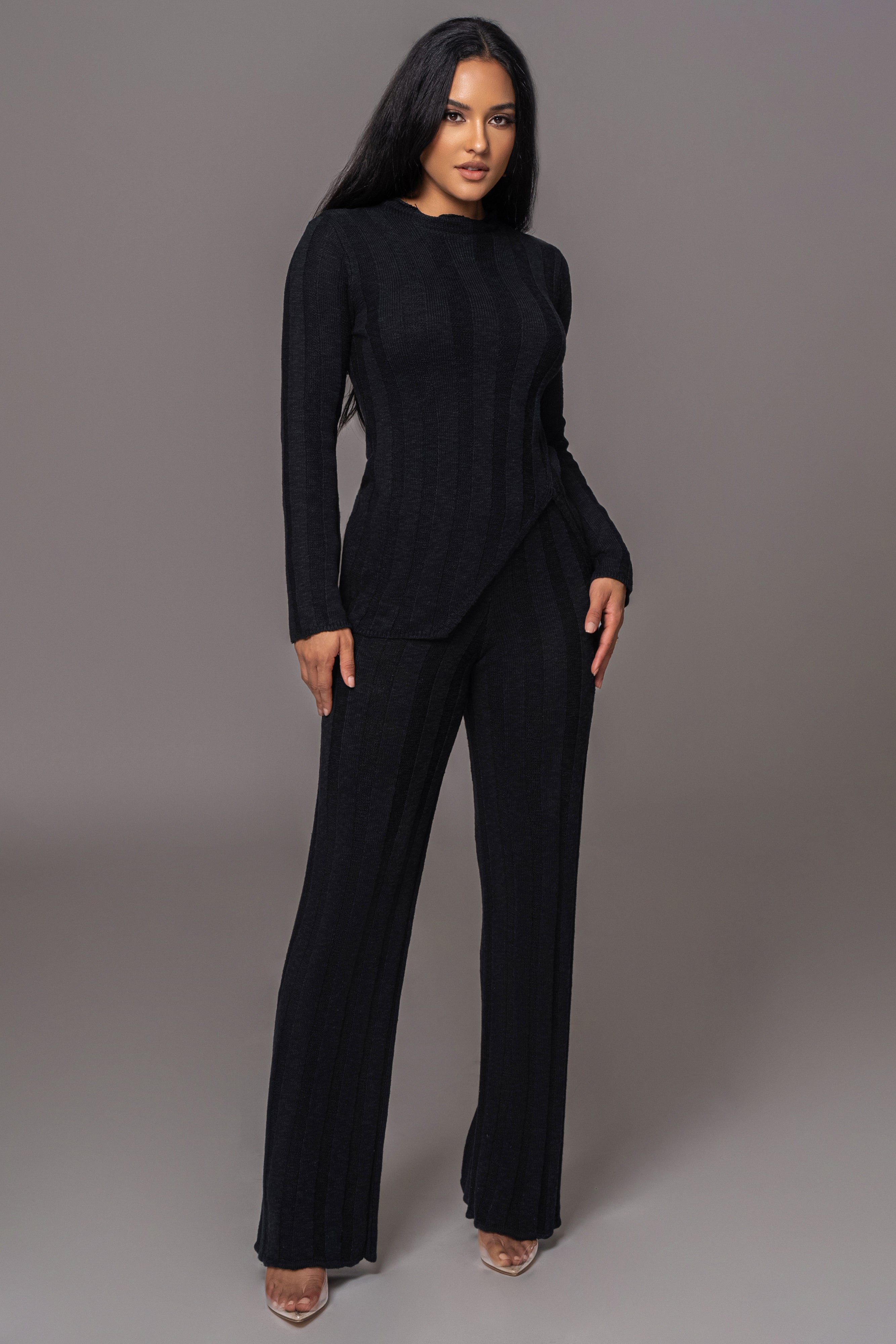 Black Take A Chance Ribbed Pant Set