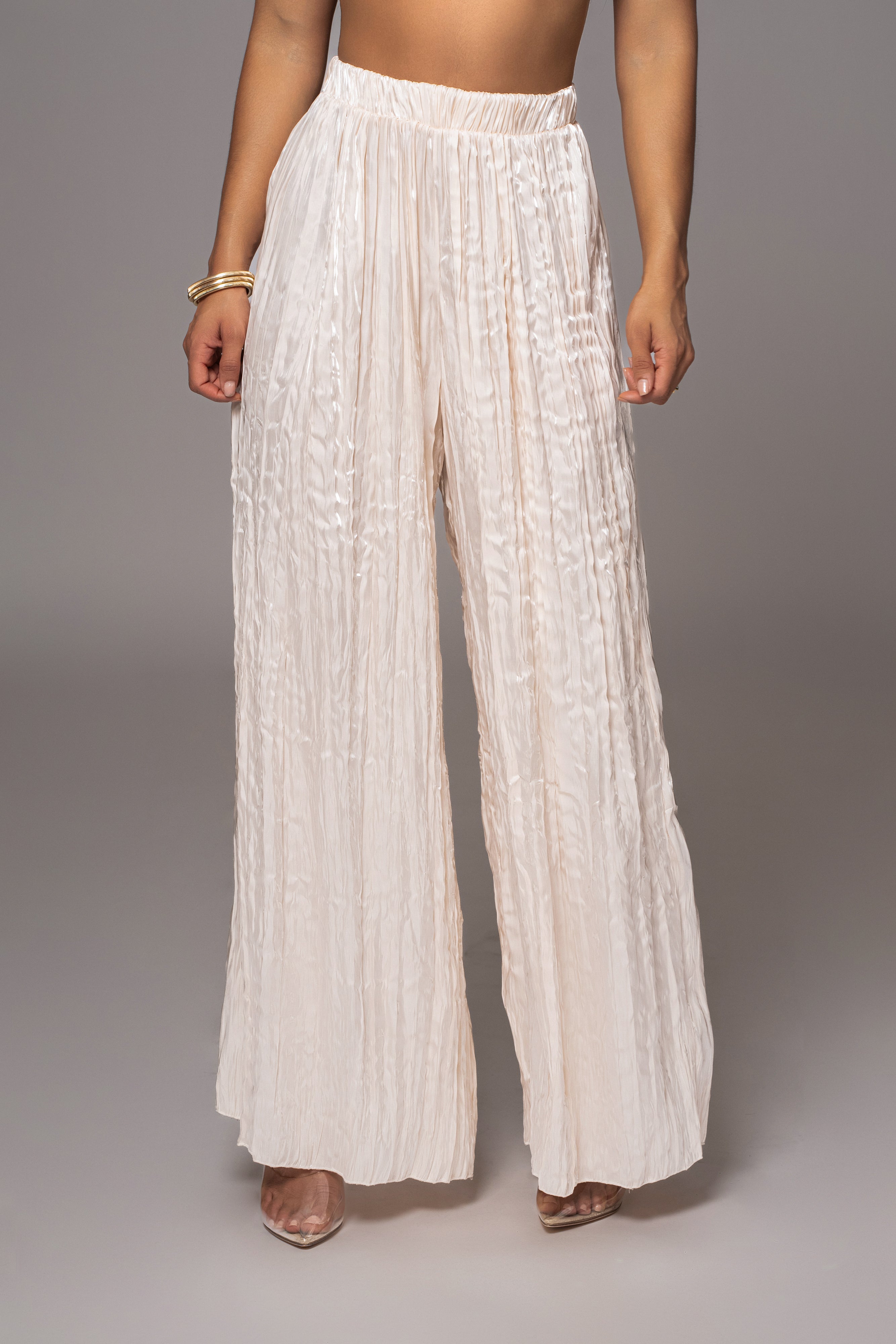 Cream Let's Get Away Satin Pant Set - JLUXLABEL