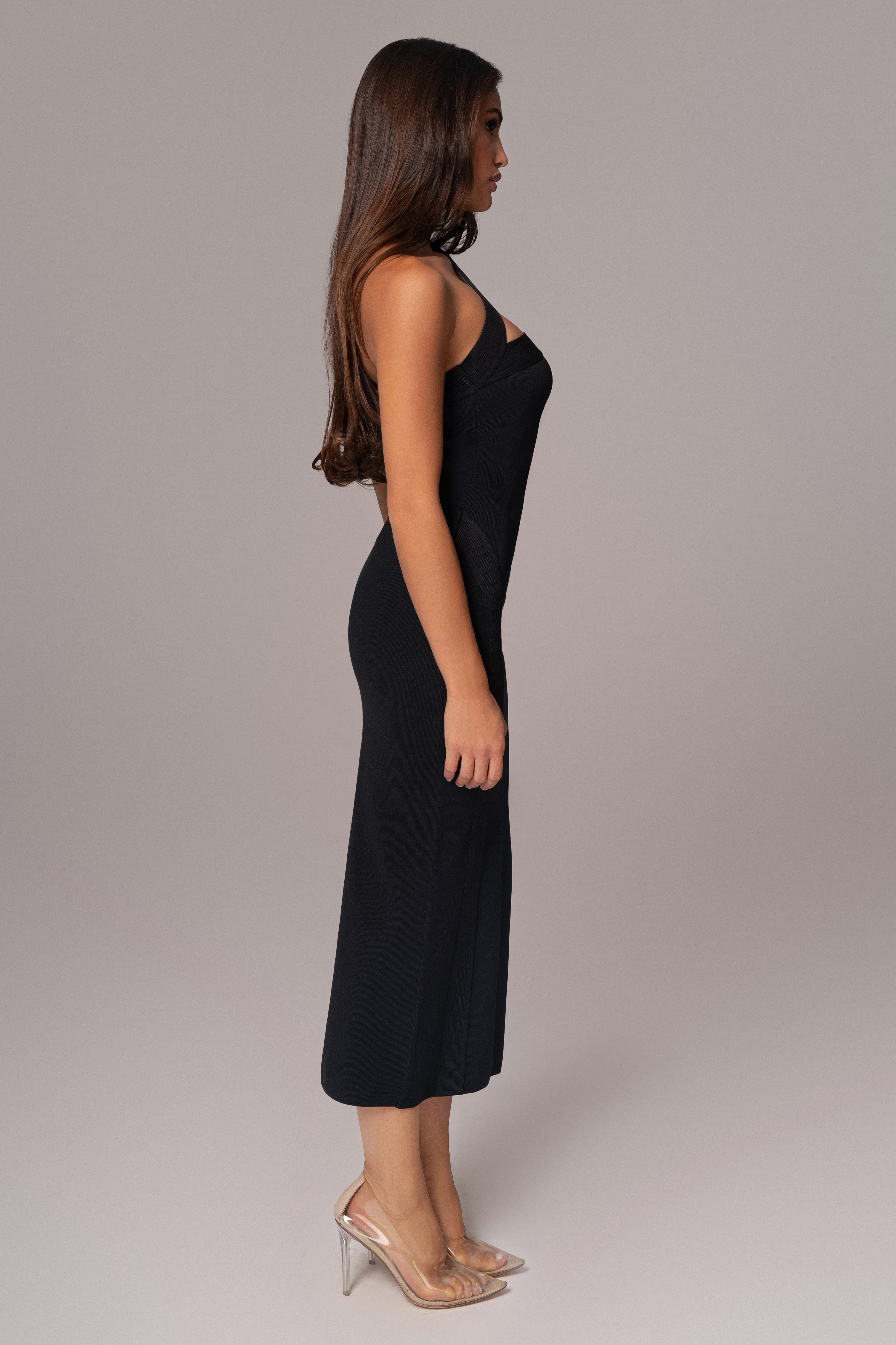 Black Ivone Asymmetrical Midi Dress - JLUXLABEL