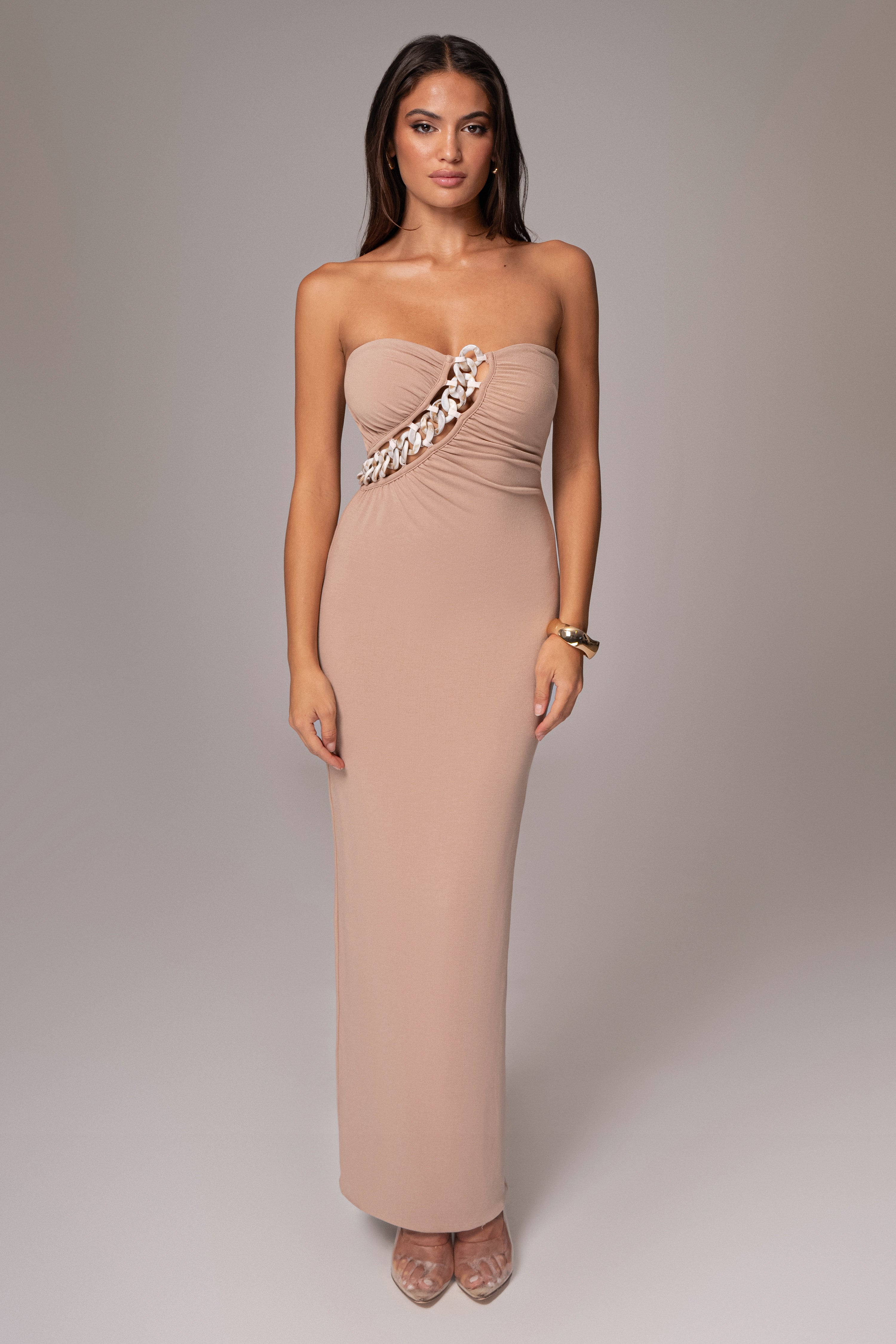 Beige Clarisse One Shoulder Dress - JLUXLABEL