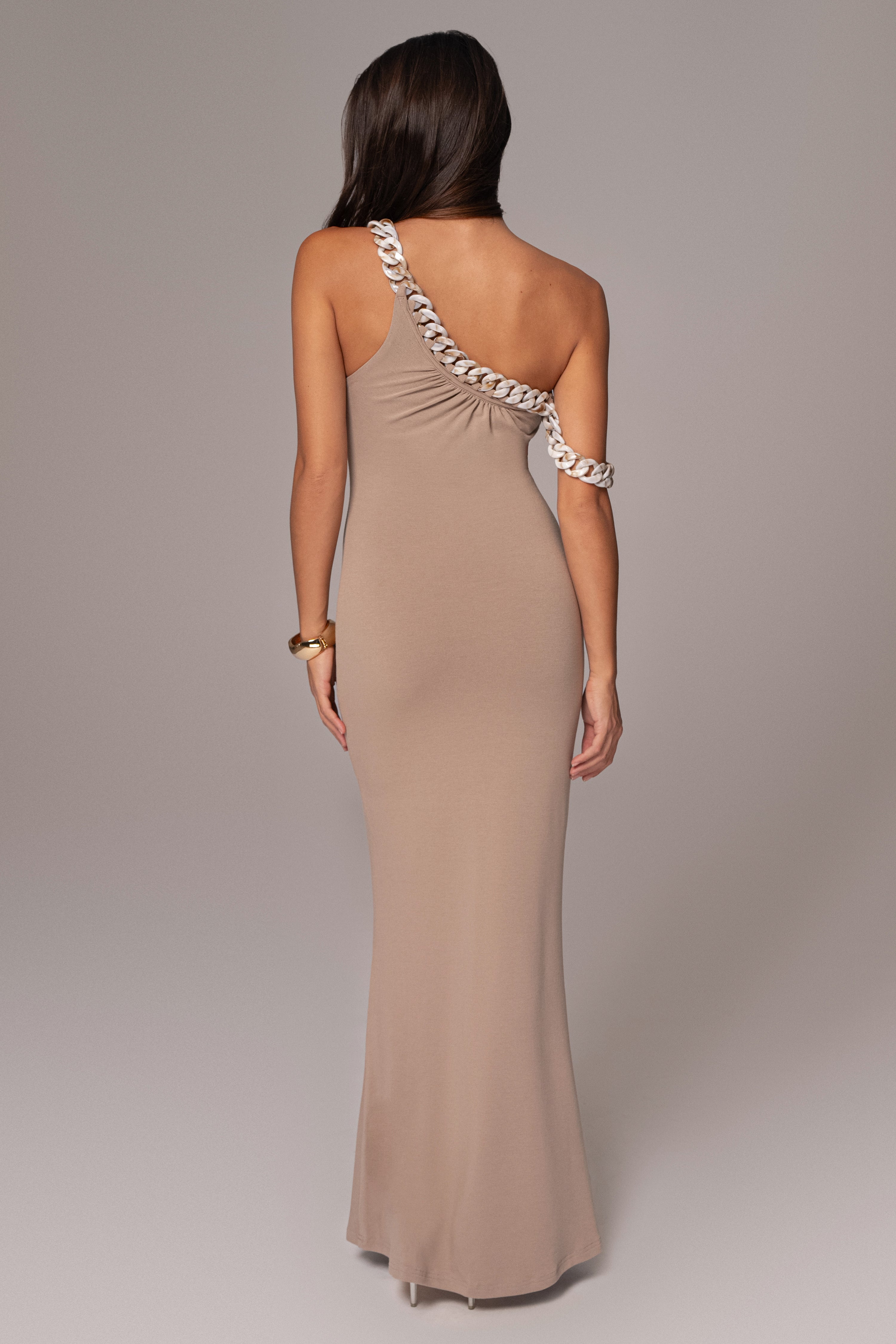 Beige Monette Asymmetric Dress - JLUXLABEL