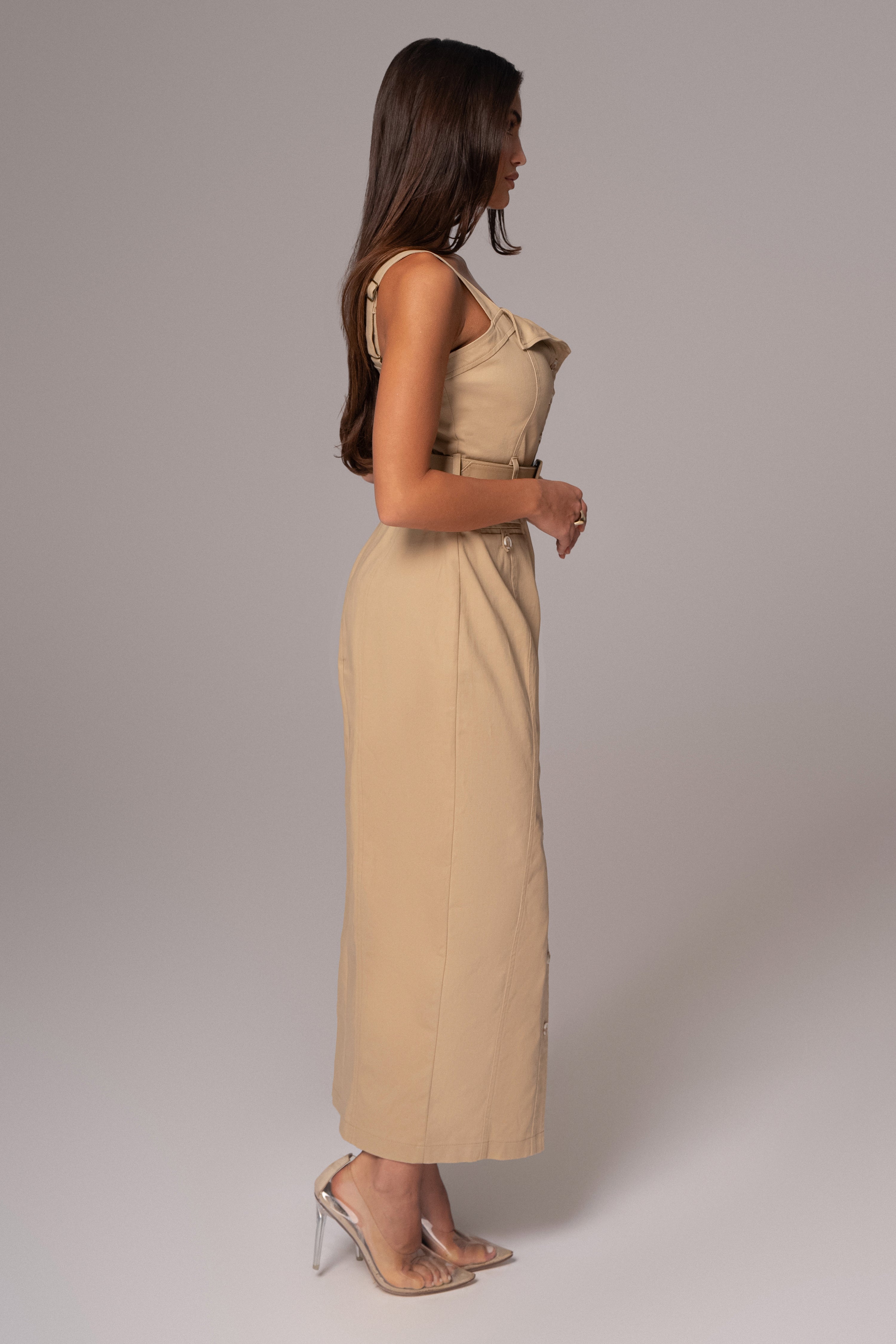 Khaki Forever Summer Belted Dress - JLUXLABEL