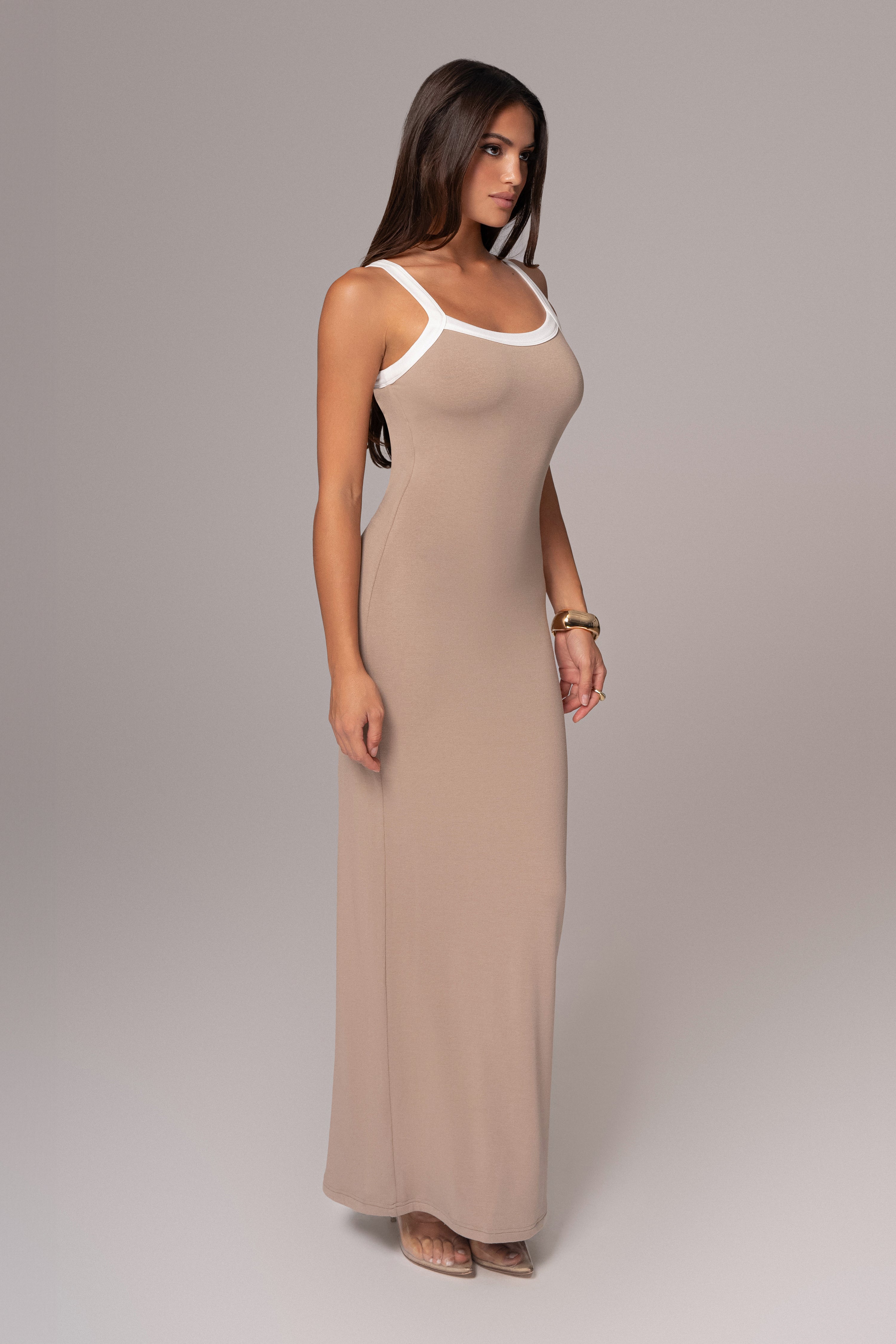 Beige Francesca Contrast Maxi Dress - JLUXLABEL