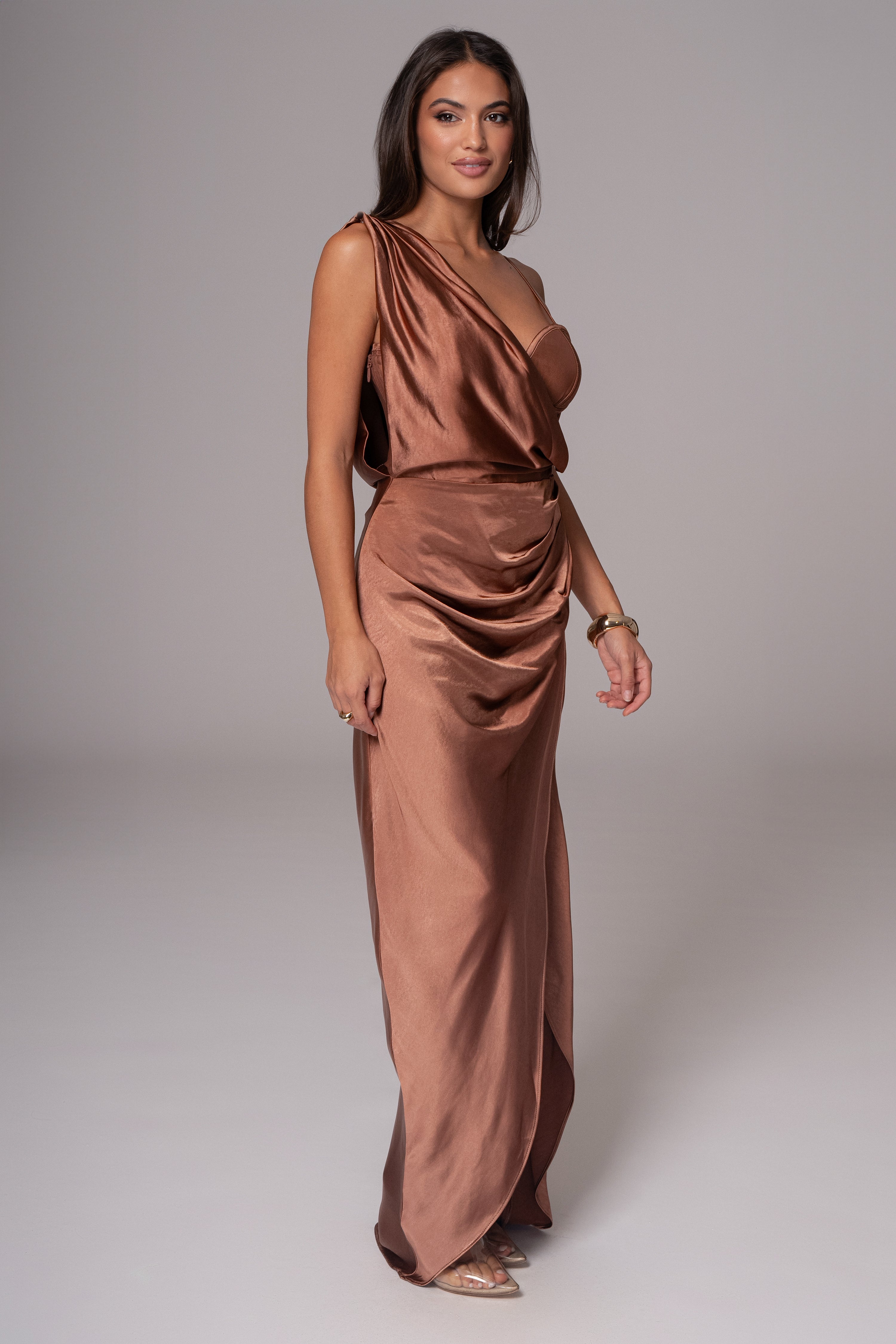 Chocolate Anastacia Drape Maxi Dress - JLUXLABEL