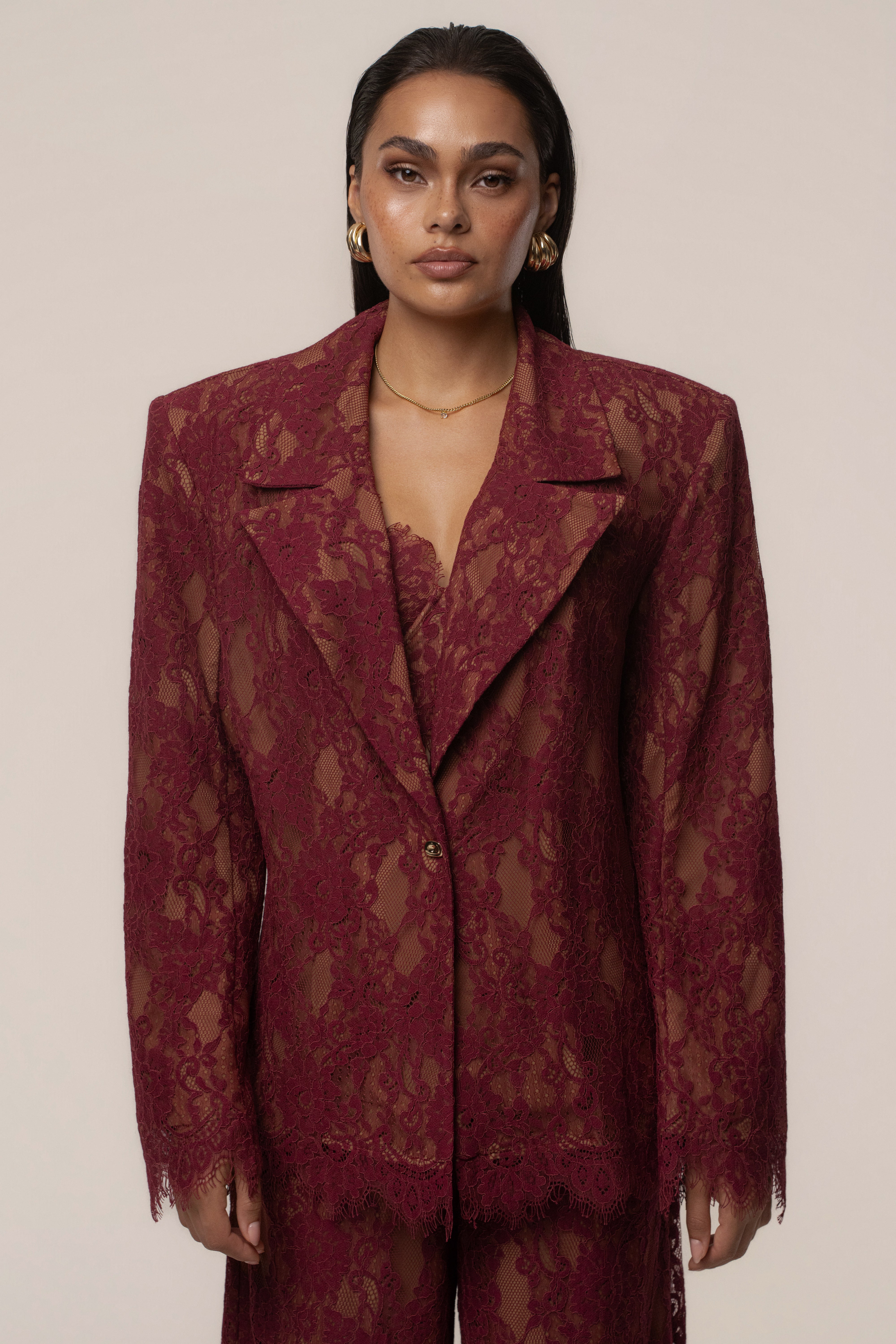 Burgundy Lace And Desire Blazer