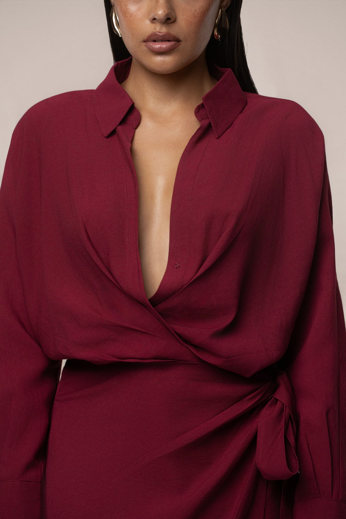 Burgundy Skyline Wrap Midi Dress