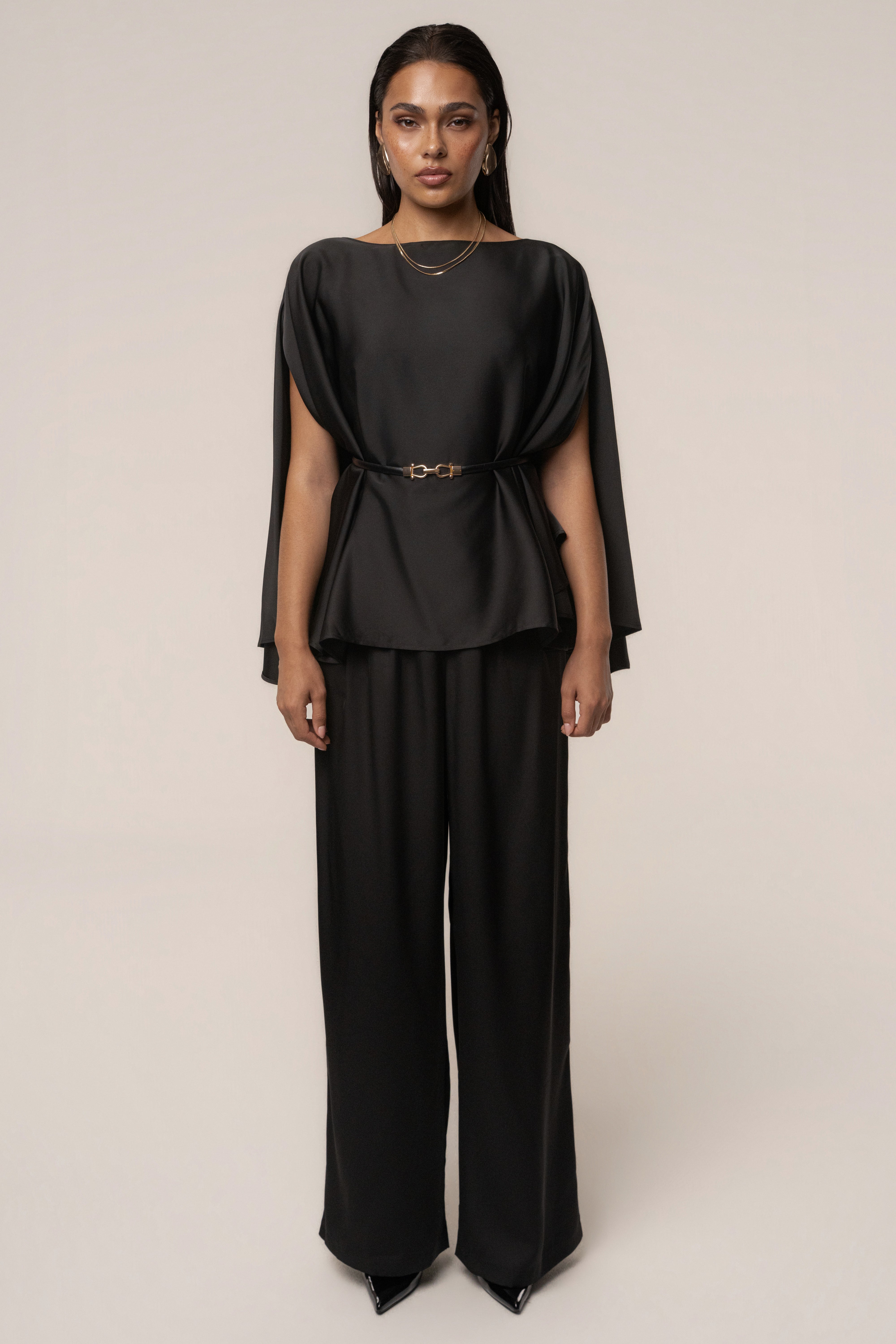 Black Power & Poise Satin Pant Set
