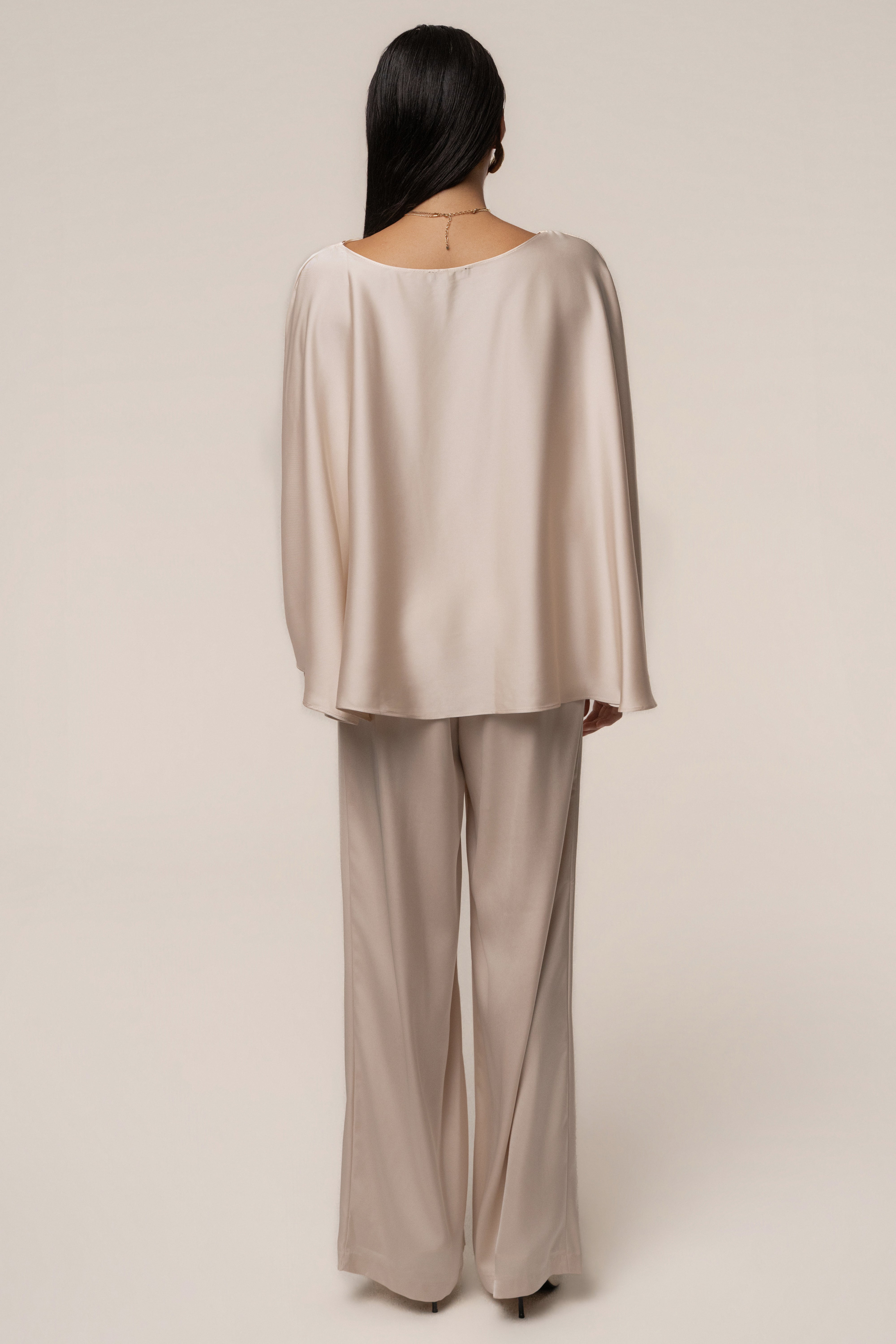 Champagne Power & Poise Satin Pant Set