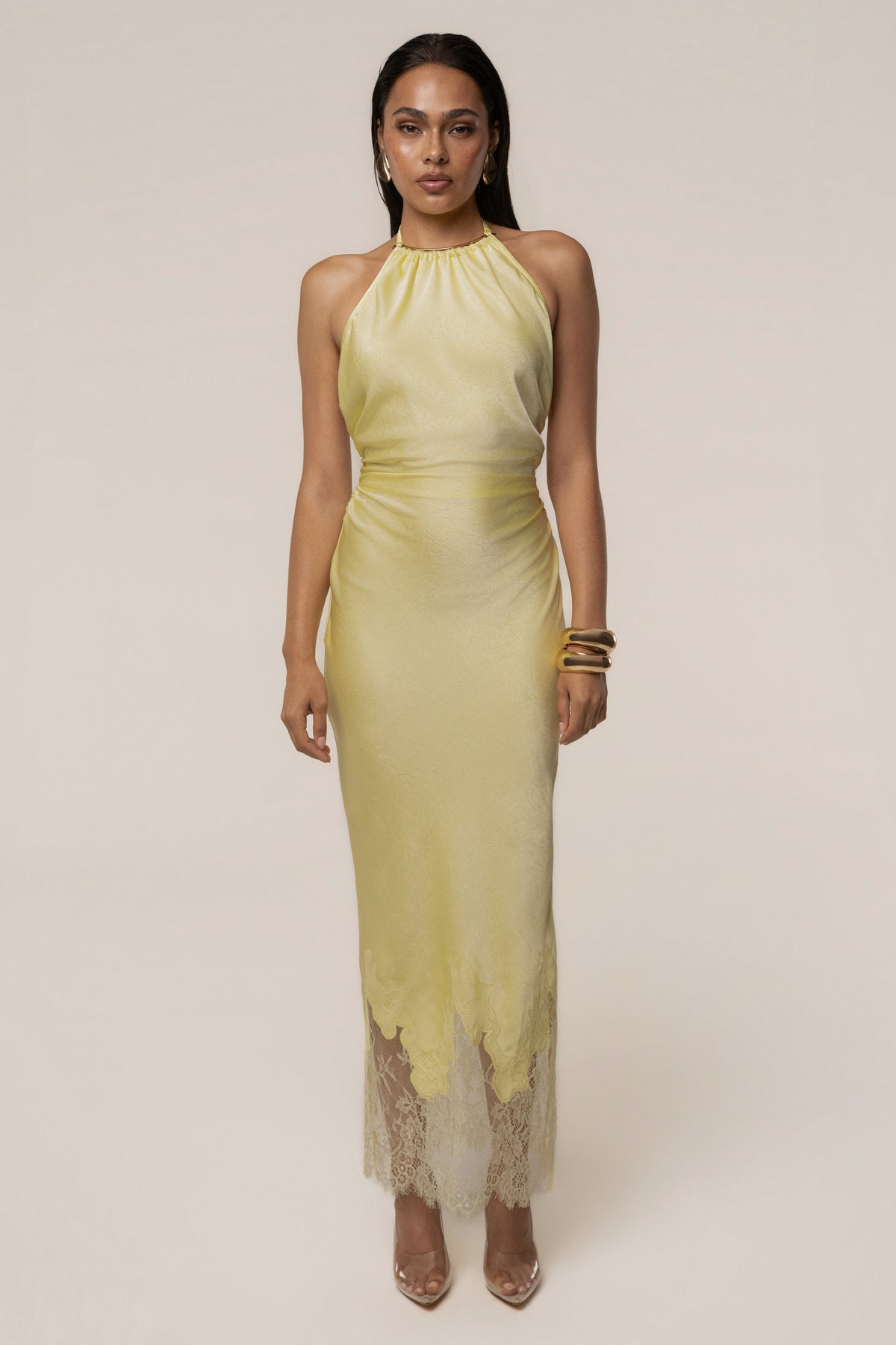 Butter Yellow Tuscany Satin Maxi Dress