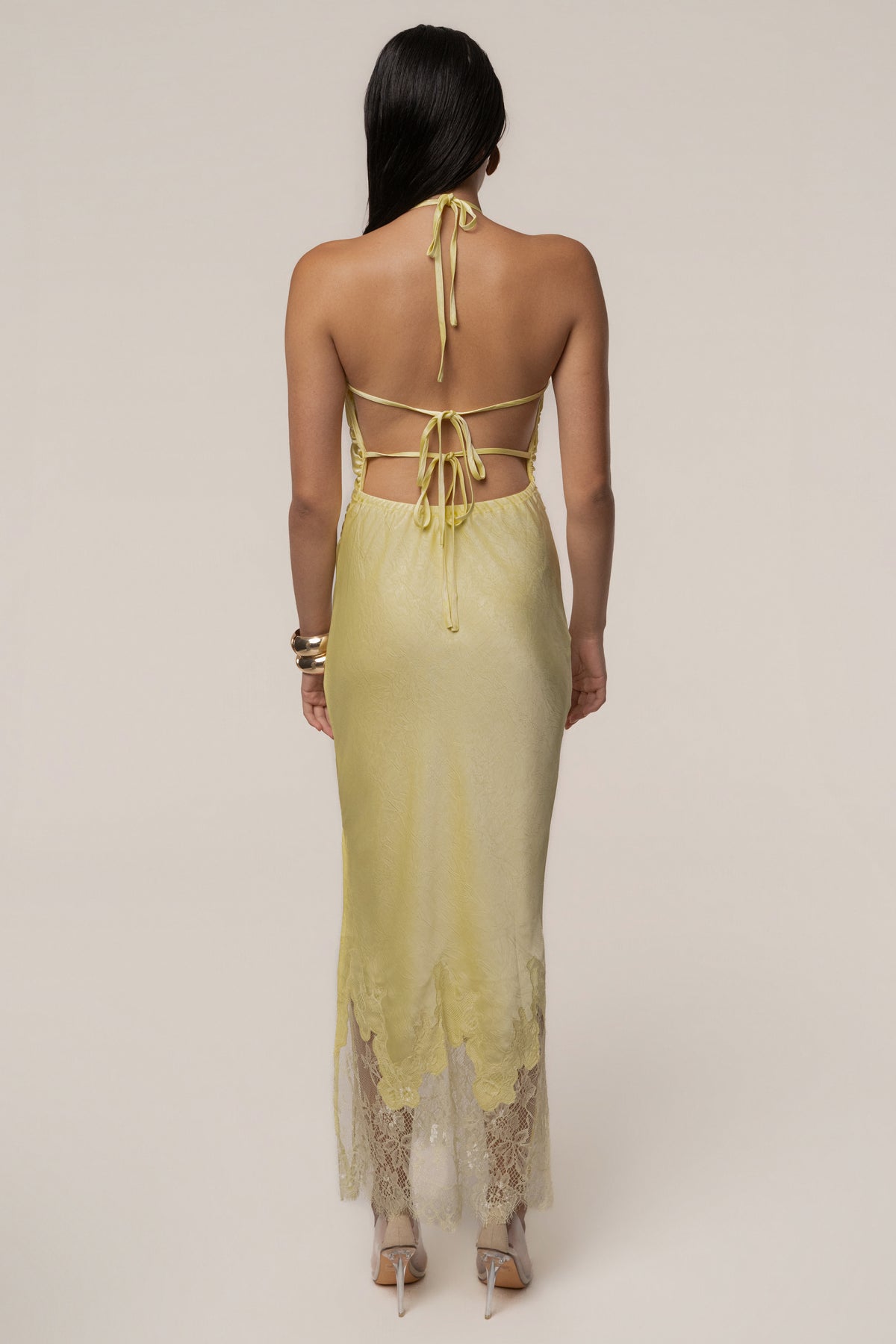 Butter Yellow Tuscany Satin Maxi Dress