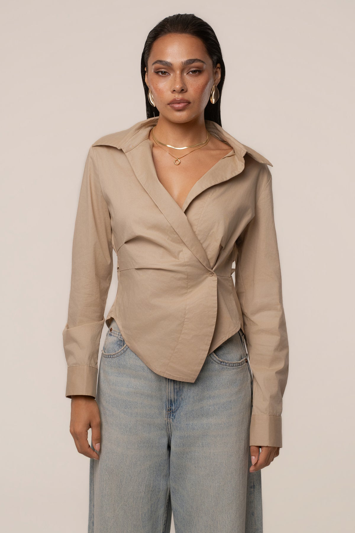 Beige Sculpt And Form Blouse