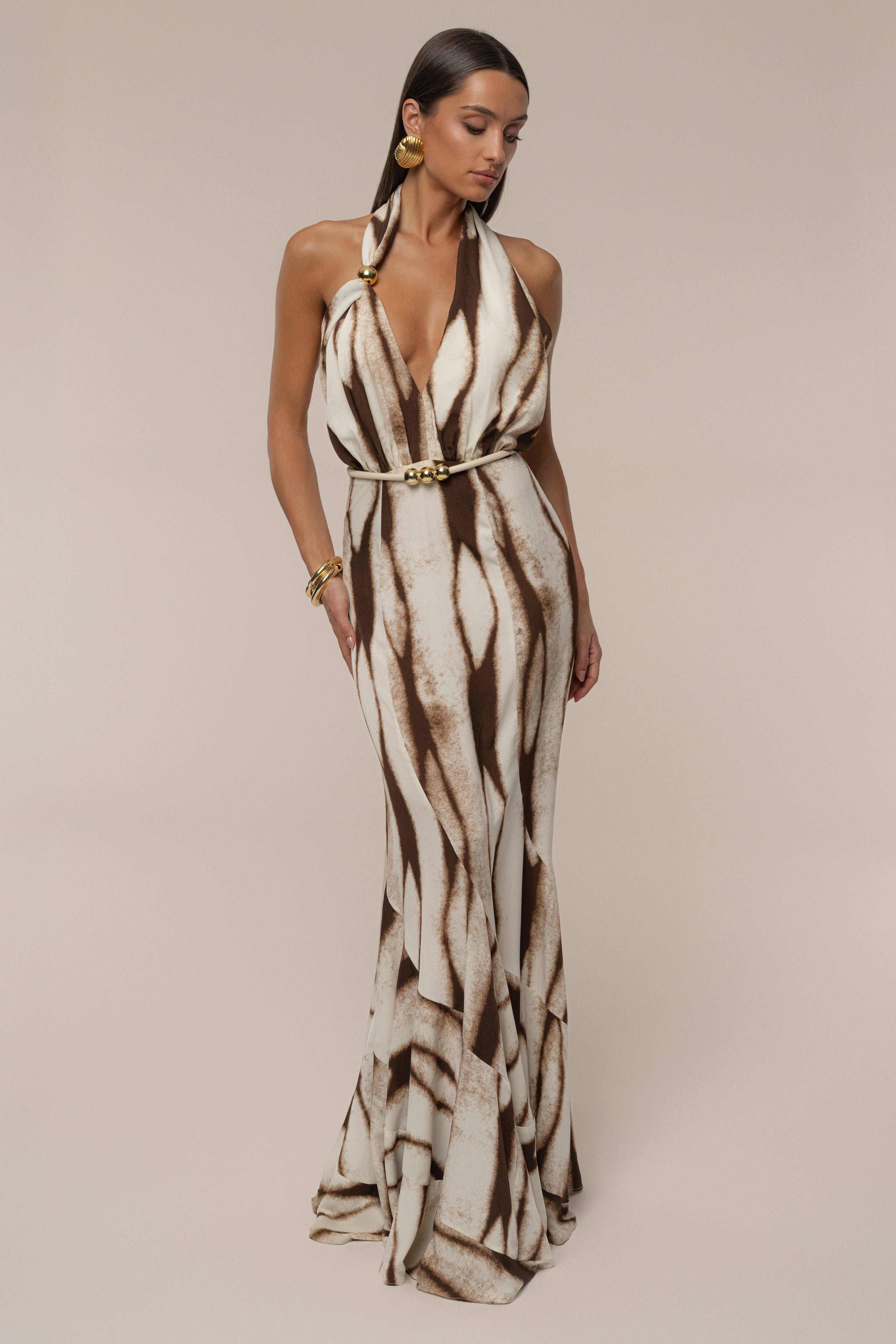 Ivory Desert Glow Flared Maxi Dress - JLUXLABEL