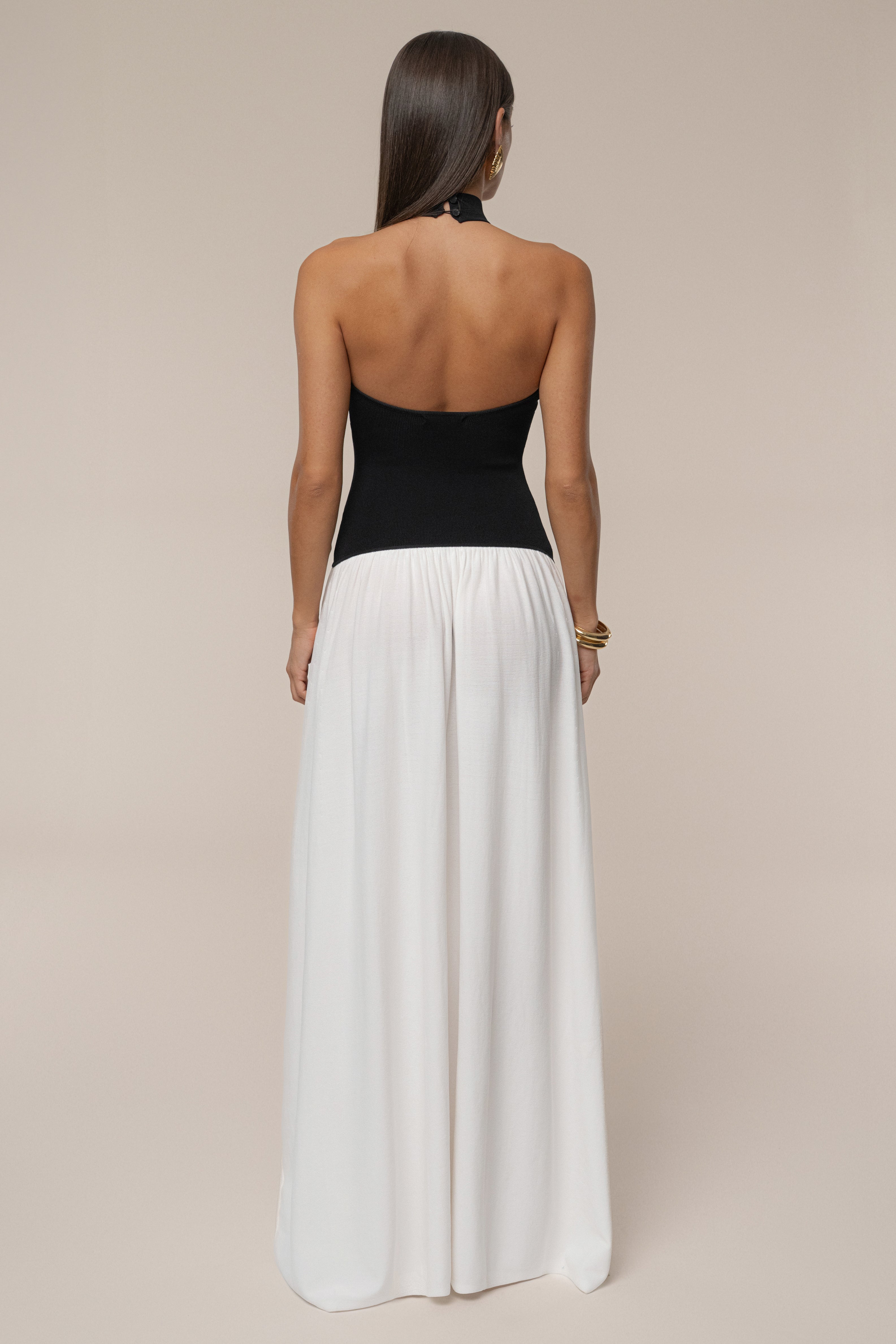 Black/Ivory Capri Contrast Maxi Dress - JLUXLABEL