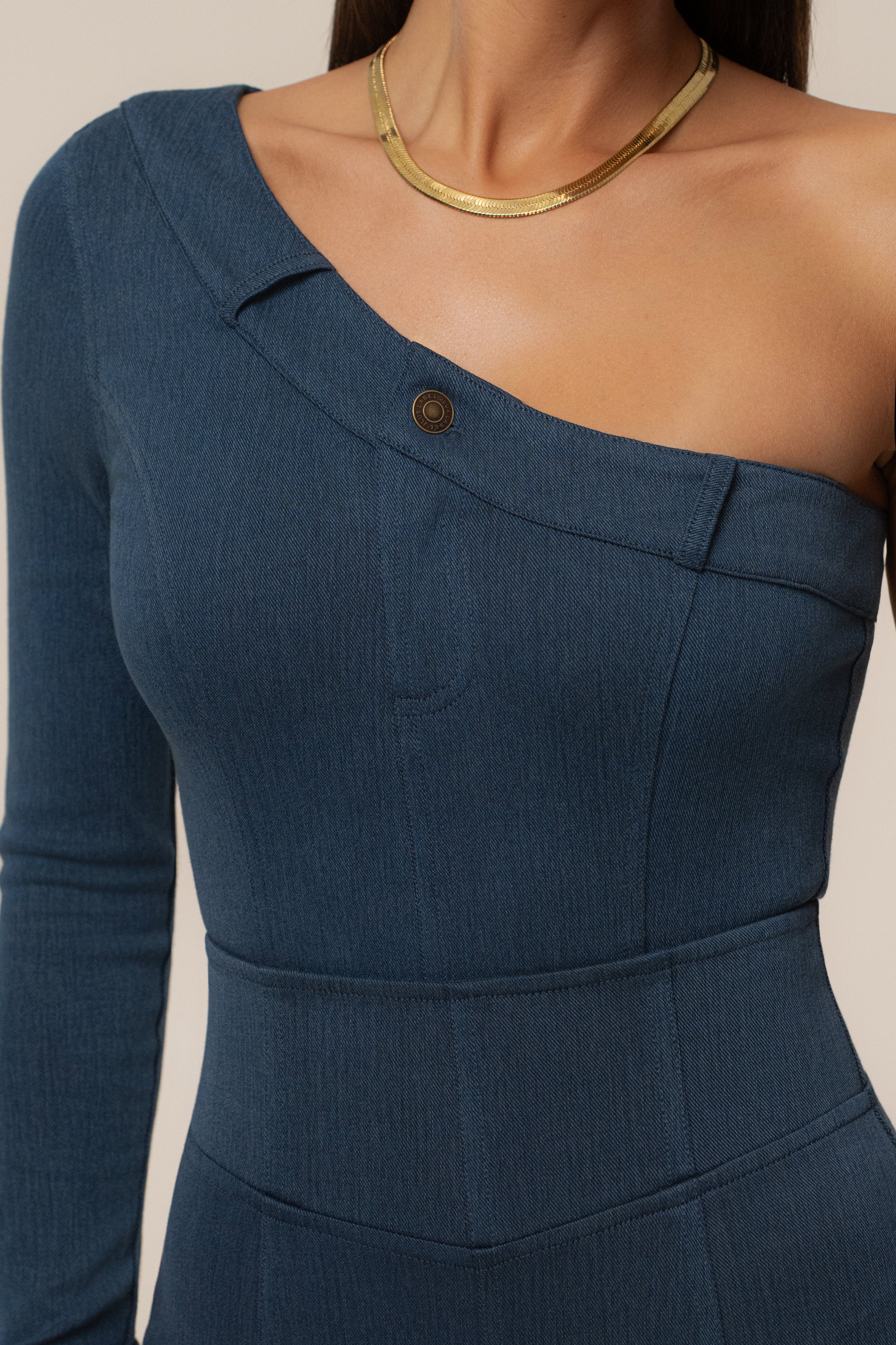 Dark Denim Button Me Up Bodysuit - JLUXLABEL