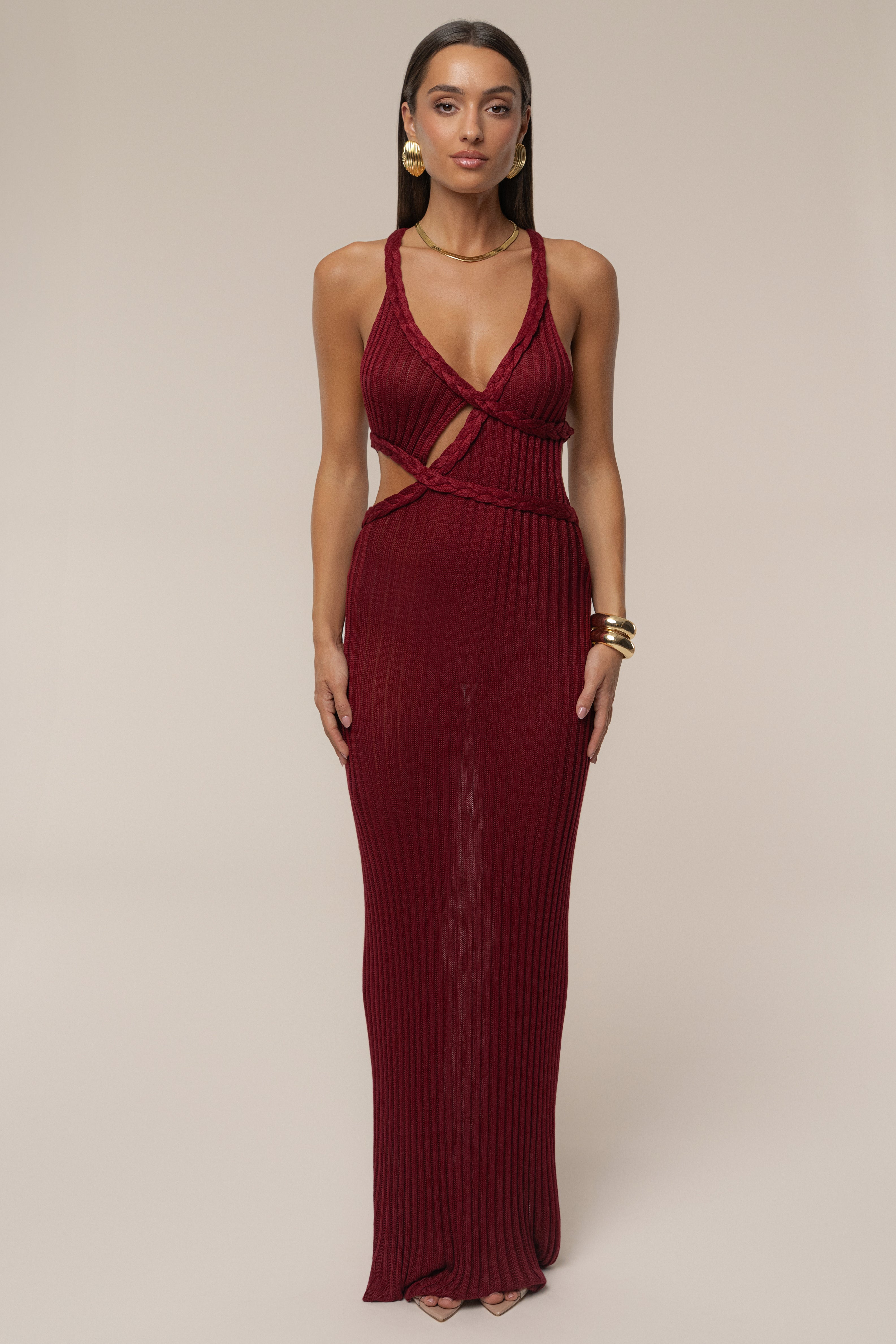 Burgundy Drift And Dream Braided Maxi Dress - JLUXLABEL