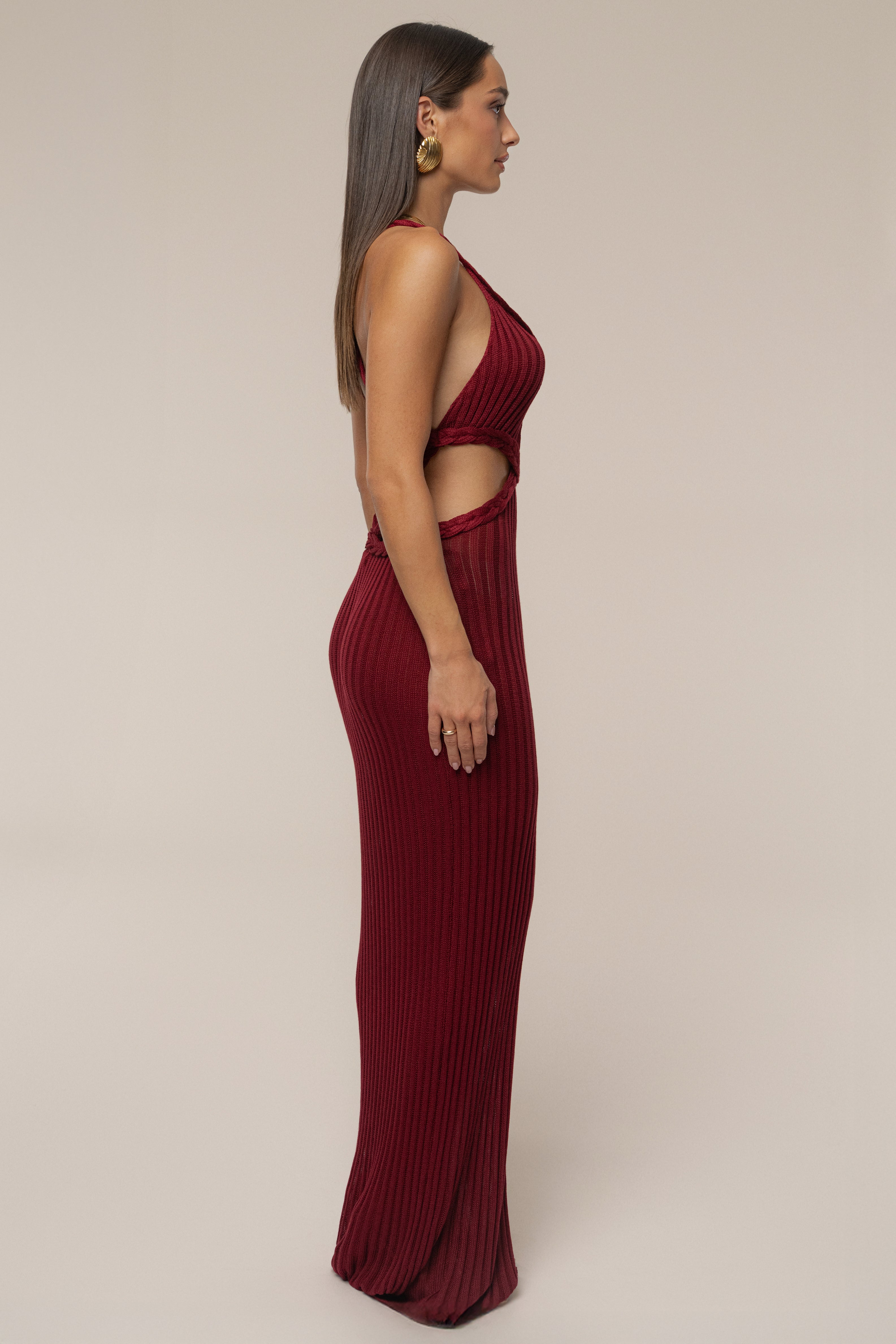 Burgundy Drift And Dream Braided Maxi Dress - JLUXLABEL