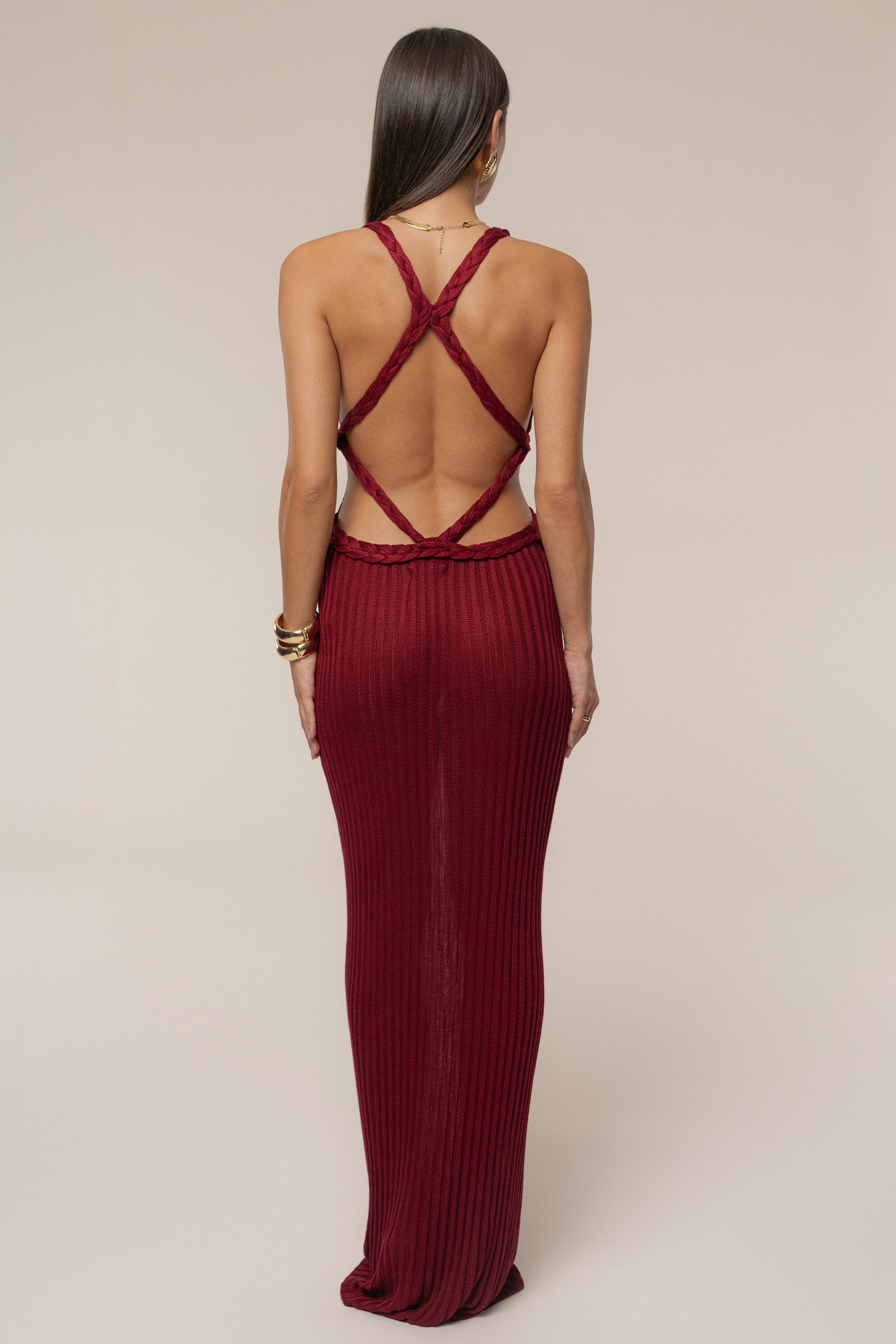 Burgundy Drift And Dream Braided Maxi Dress - JLUXLABEL