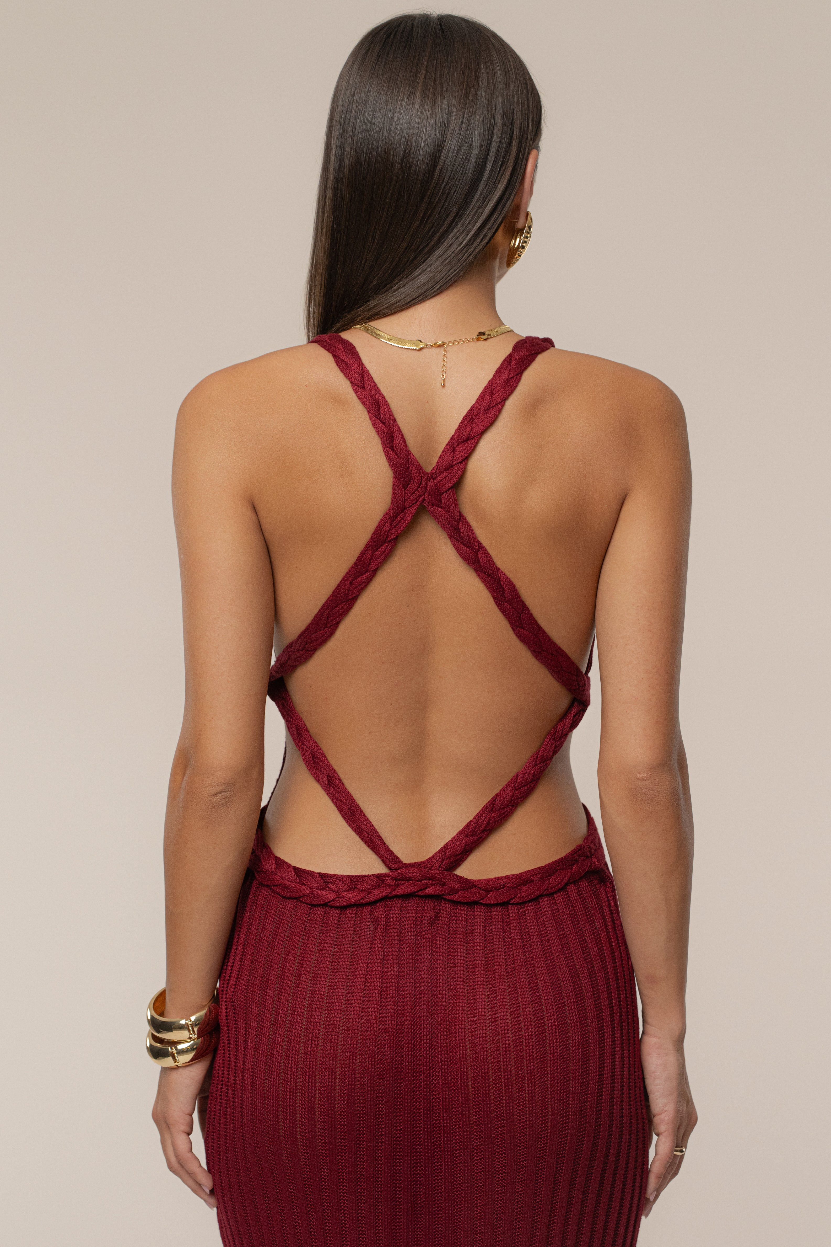 Burgundy Drift And Dream Braided Maxi Dress - JLUXLABEL