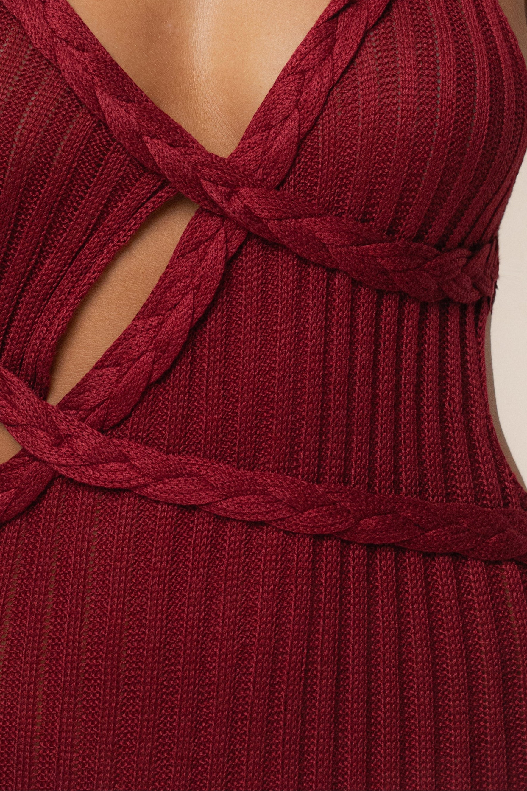 Burgundy Drift And Dream Braided Maxi Dress - JLUXLABEL