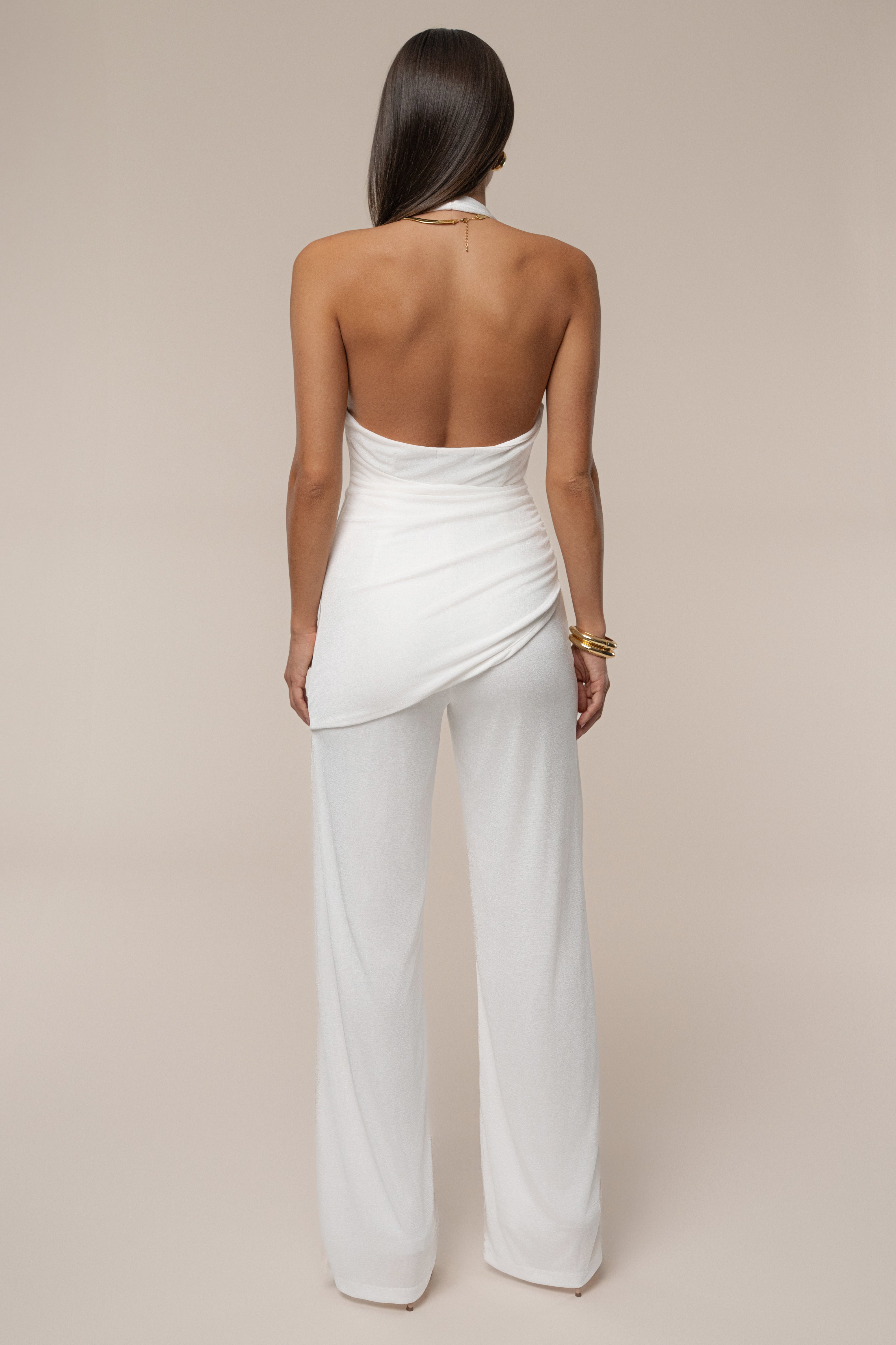White Rustic Charm Halter Jumpsuit - JLUXLABEL