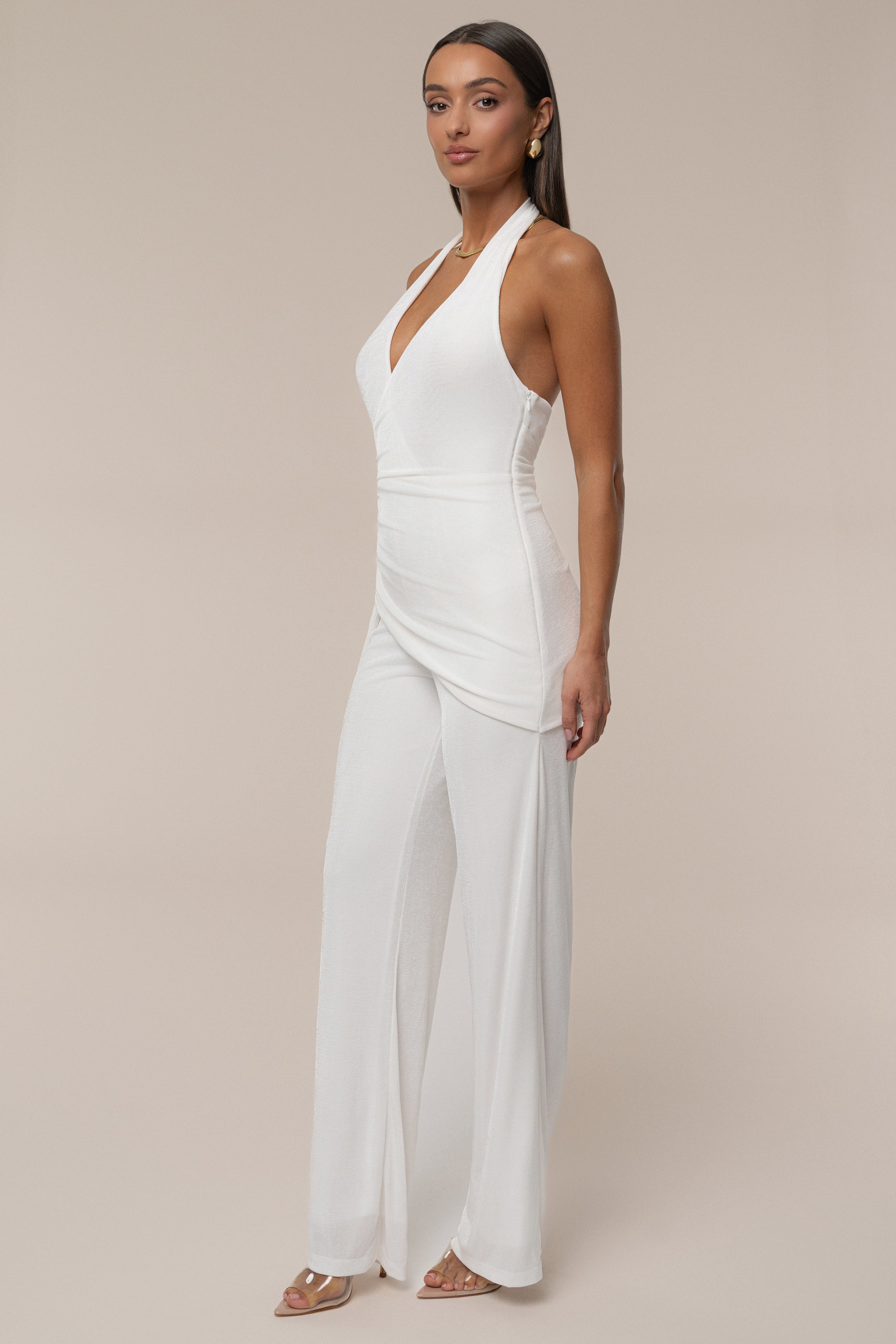 White Rustic Charm Halter Jumpsuit - JLUXLABEL