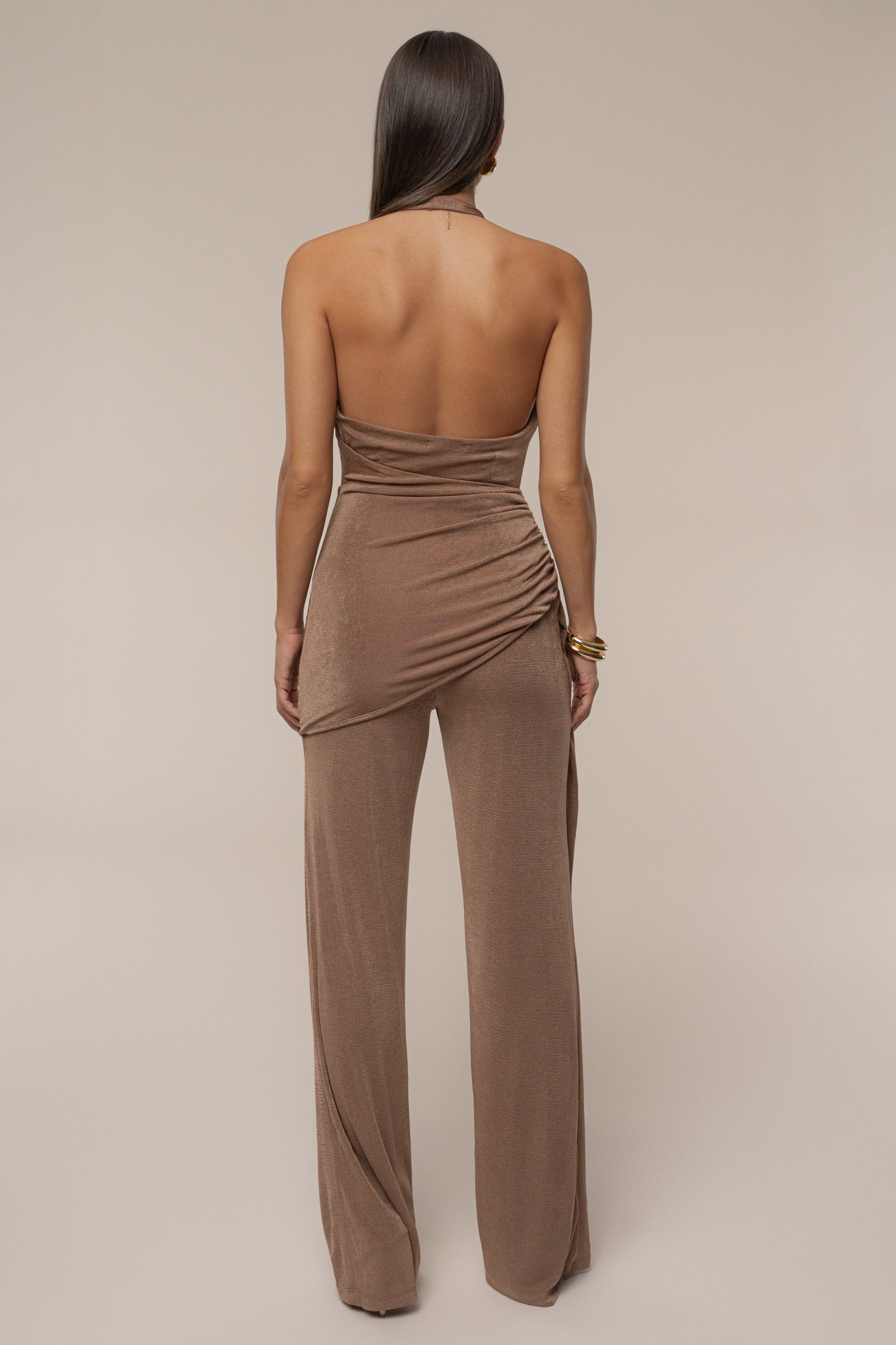 Beige Rustic Charm Halter Jumpsuit - JLUXLABEL
