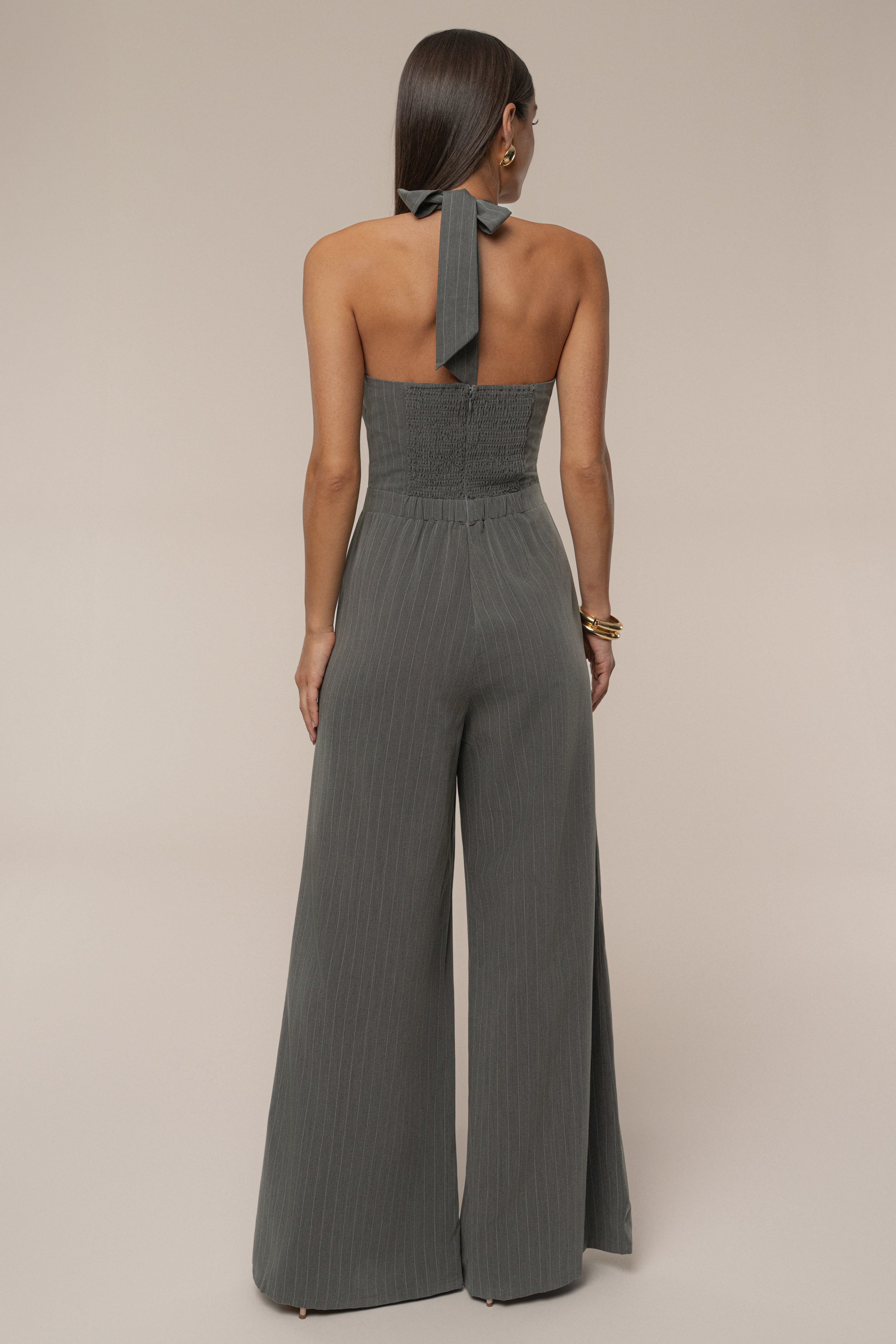 Grey Classic Pinstriped Jumpsuit - JLUXLABEL