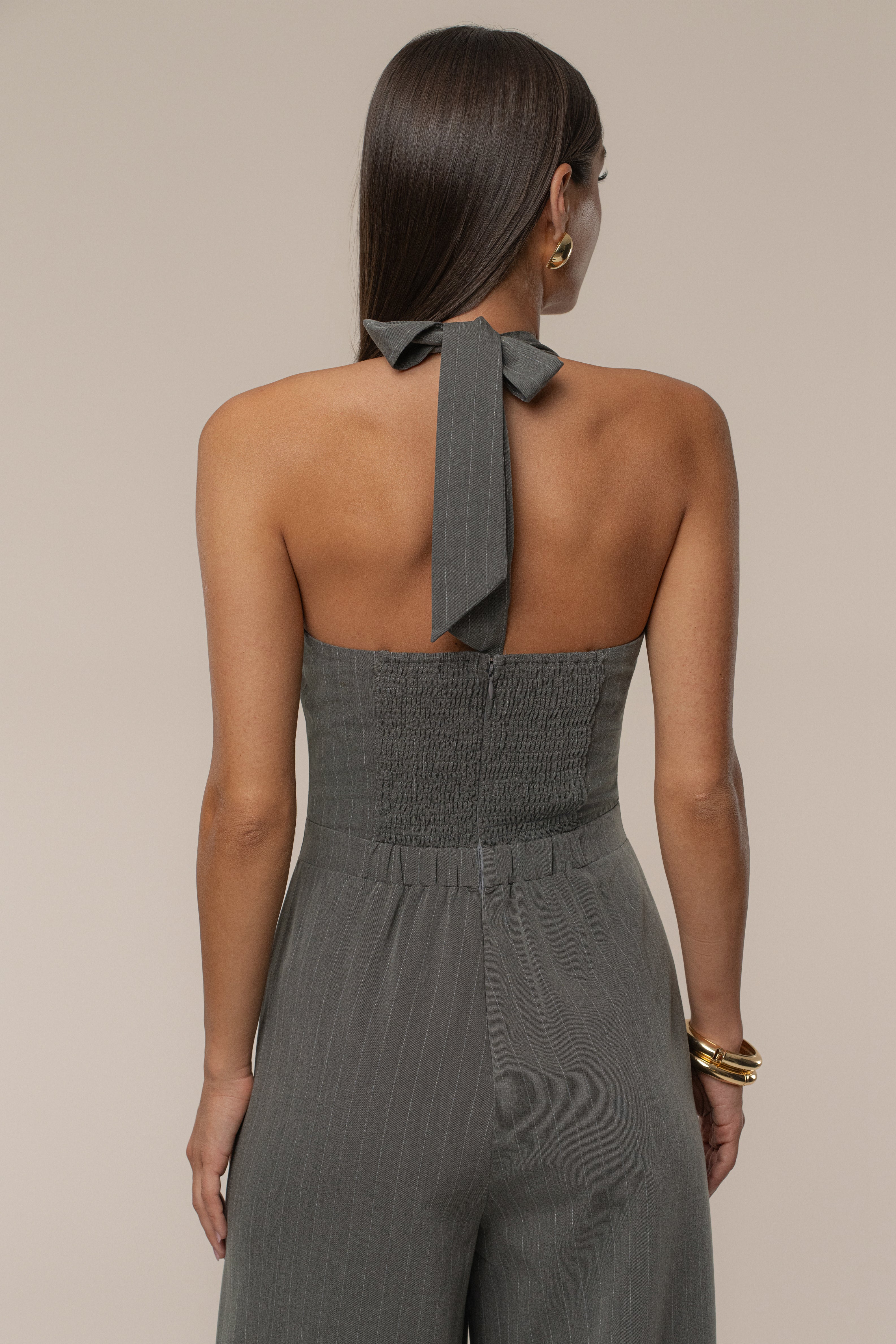 Grey Classic Pinstriped Jumpsuit - JLUXLABEL