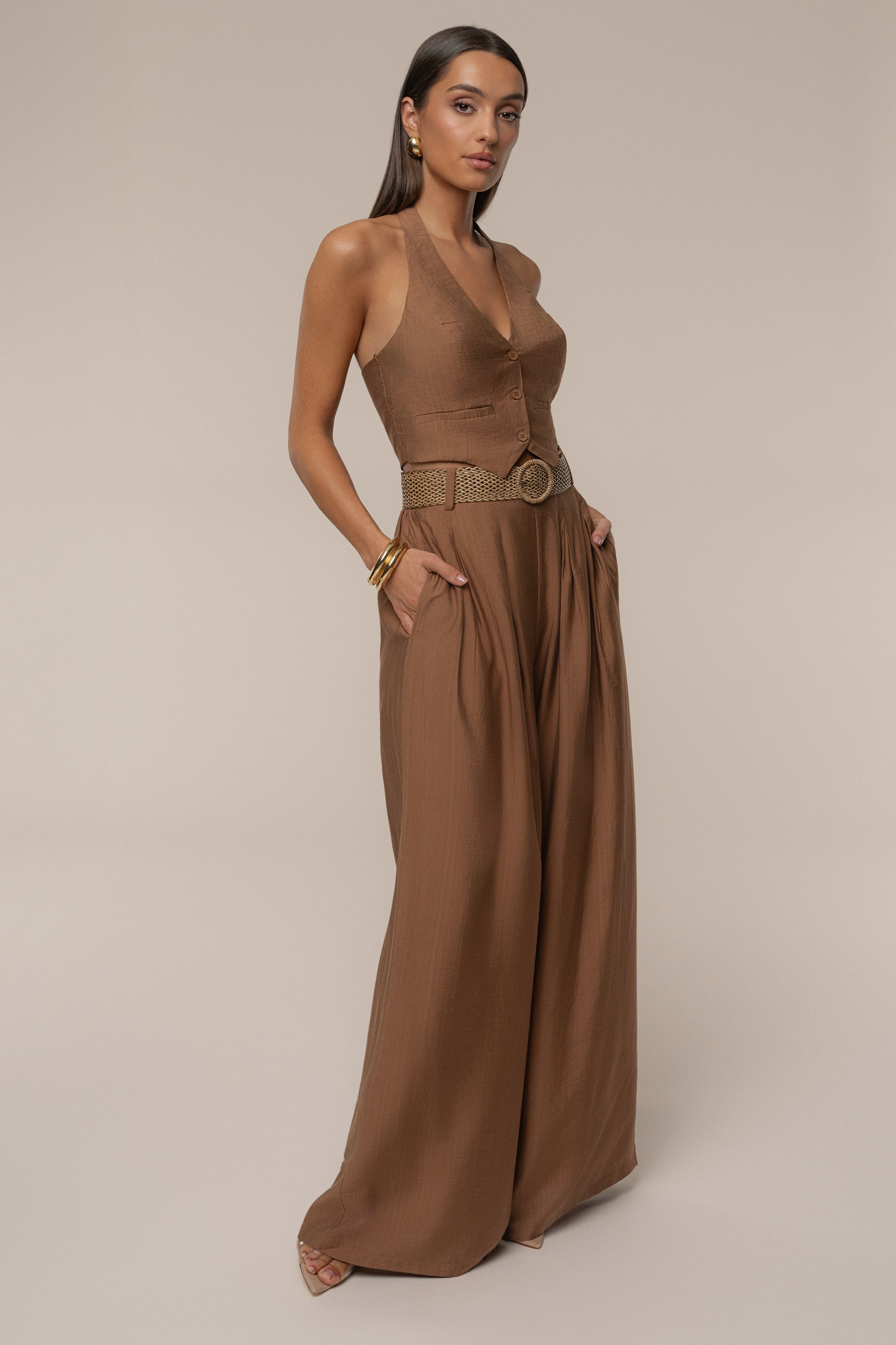 Beige Bailey Two-Piece Pant Set - JLUXLABEL