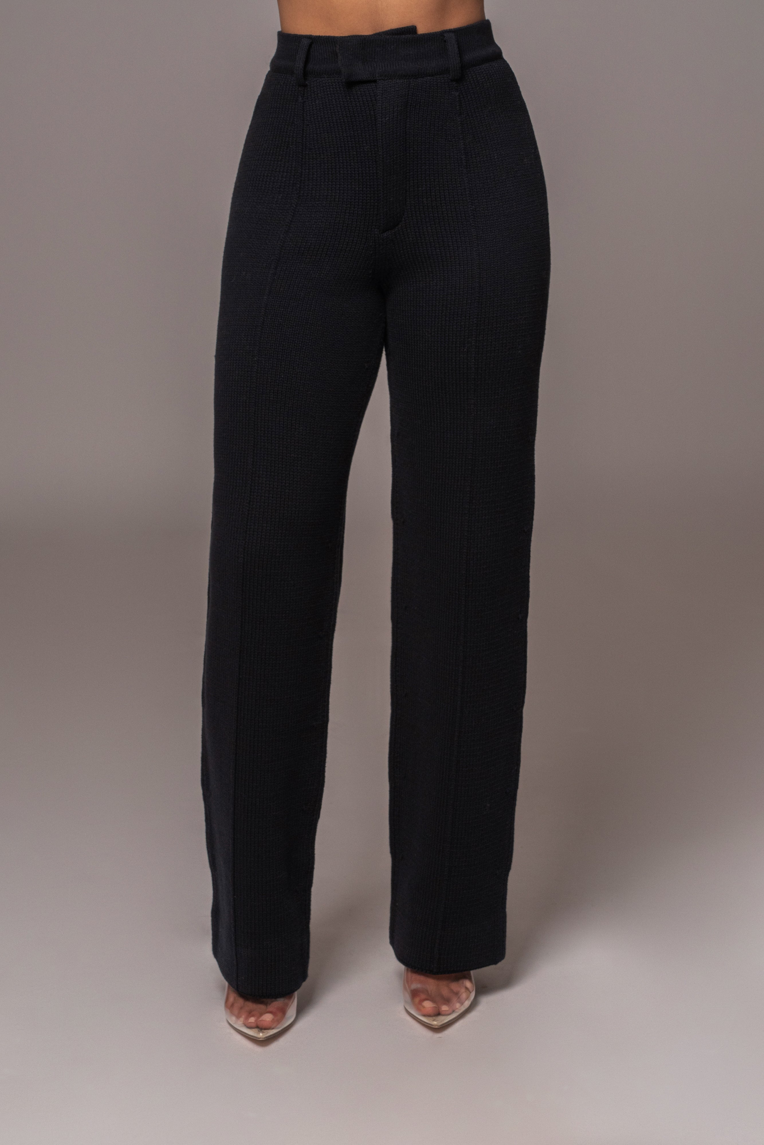 Black Back In Business Knit Trousers - JLUXLABEL