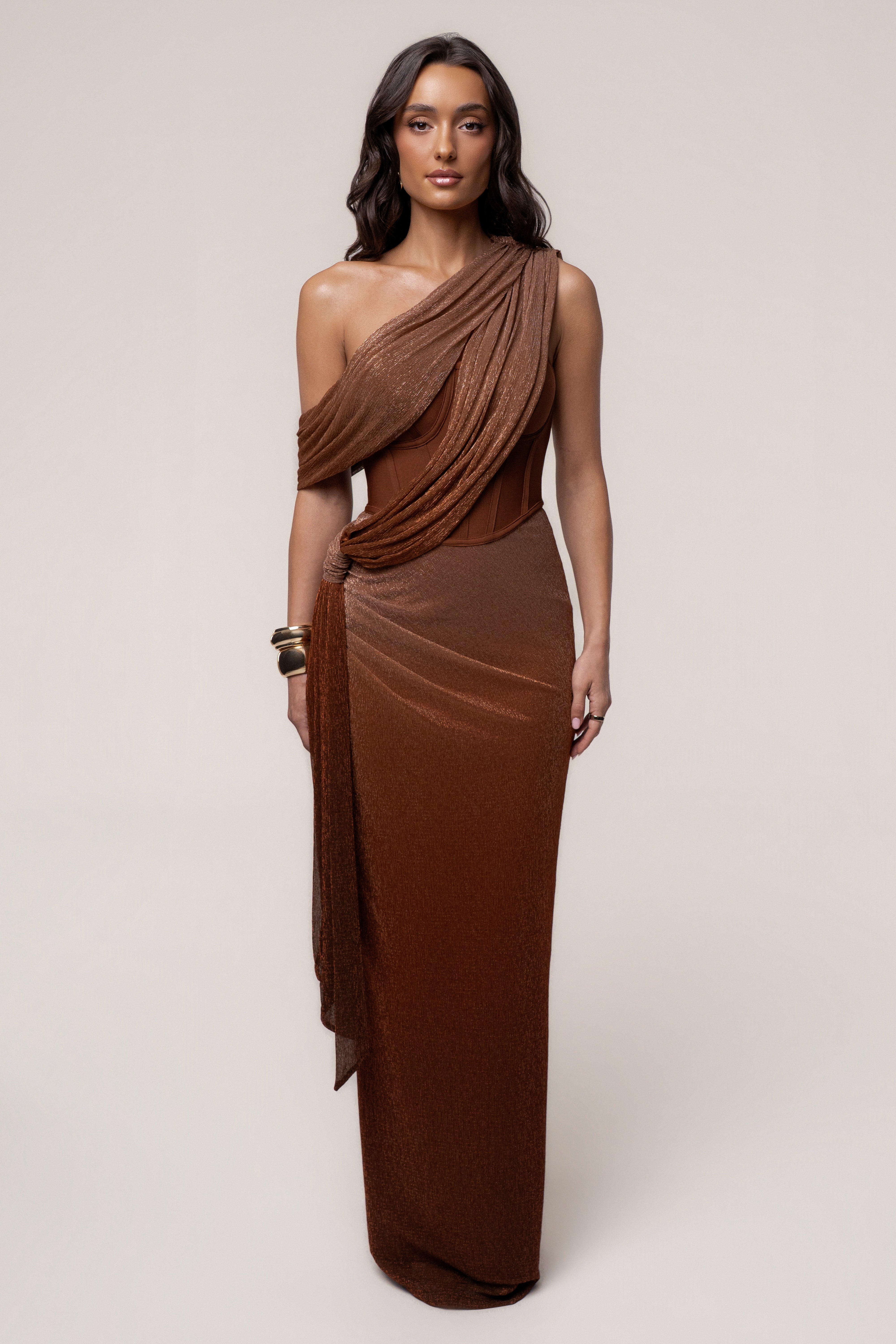 Gold Celestina Draped Maxi Dress
