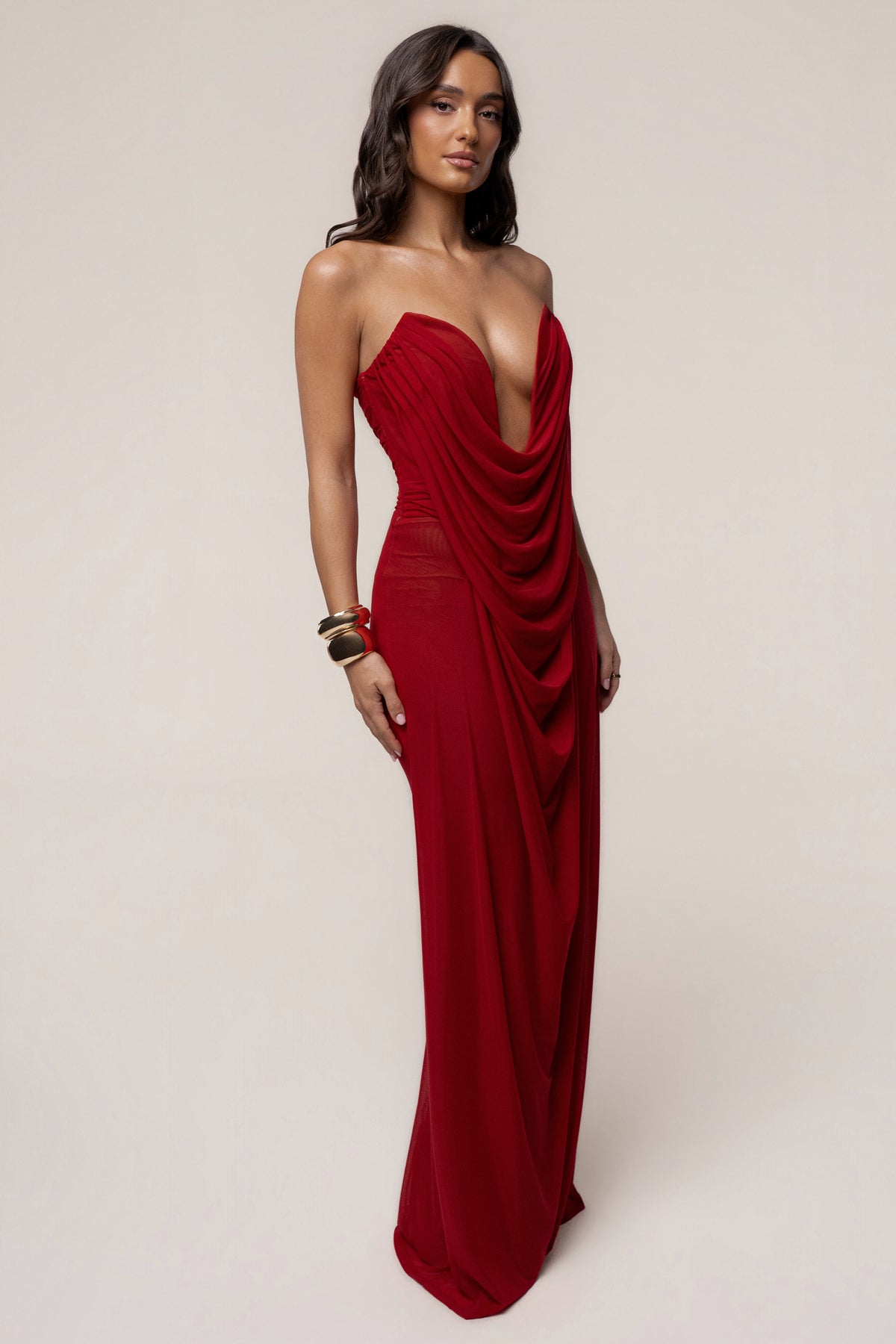 Burgundy Siren Sculpted Mesh Dress