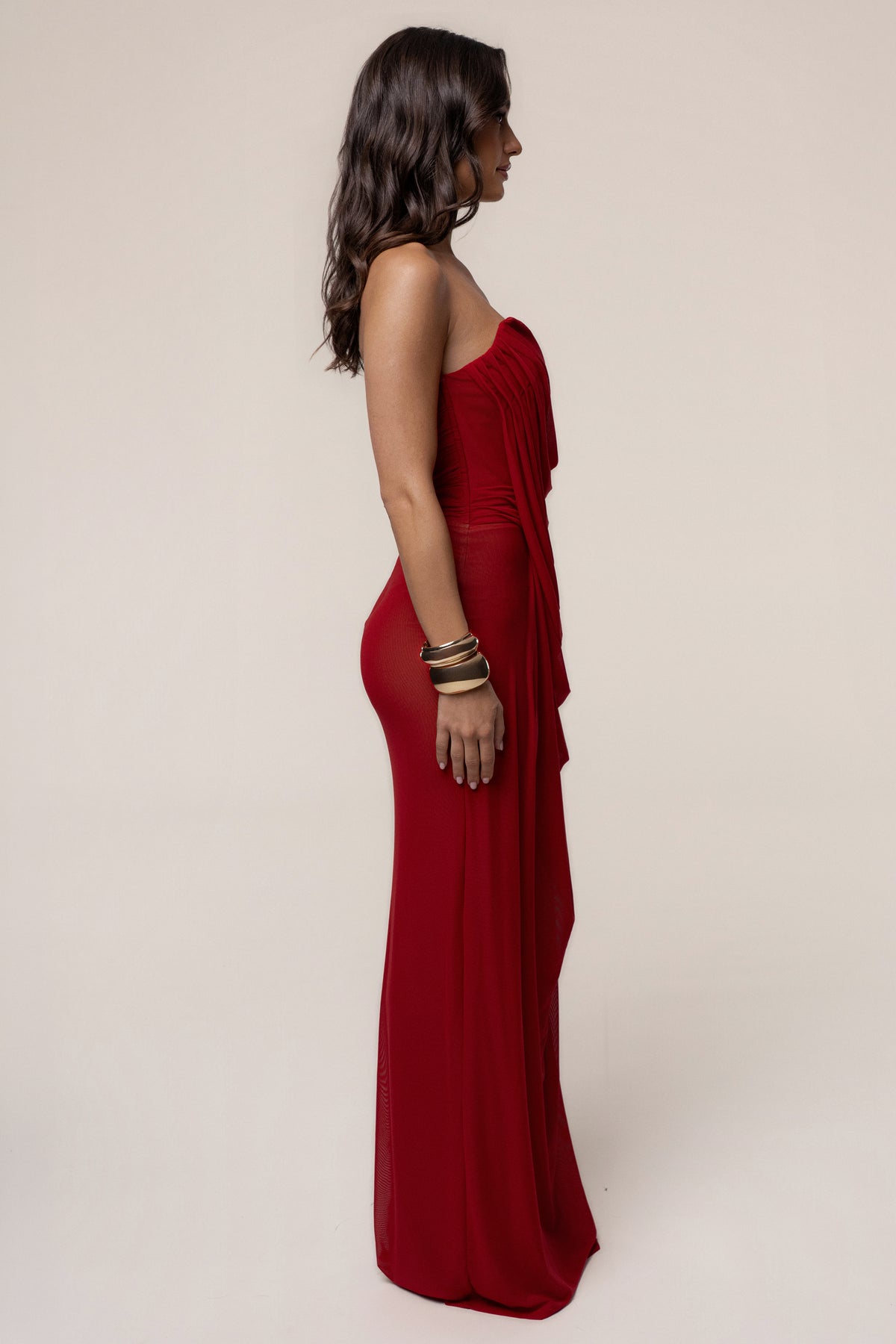 Burgundy Siren Sculpted Mesh Dress