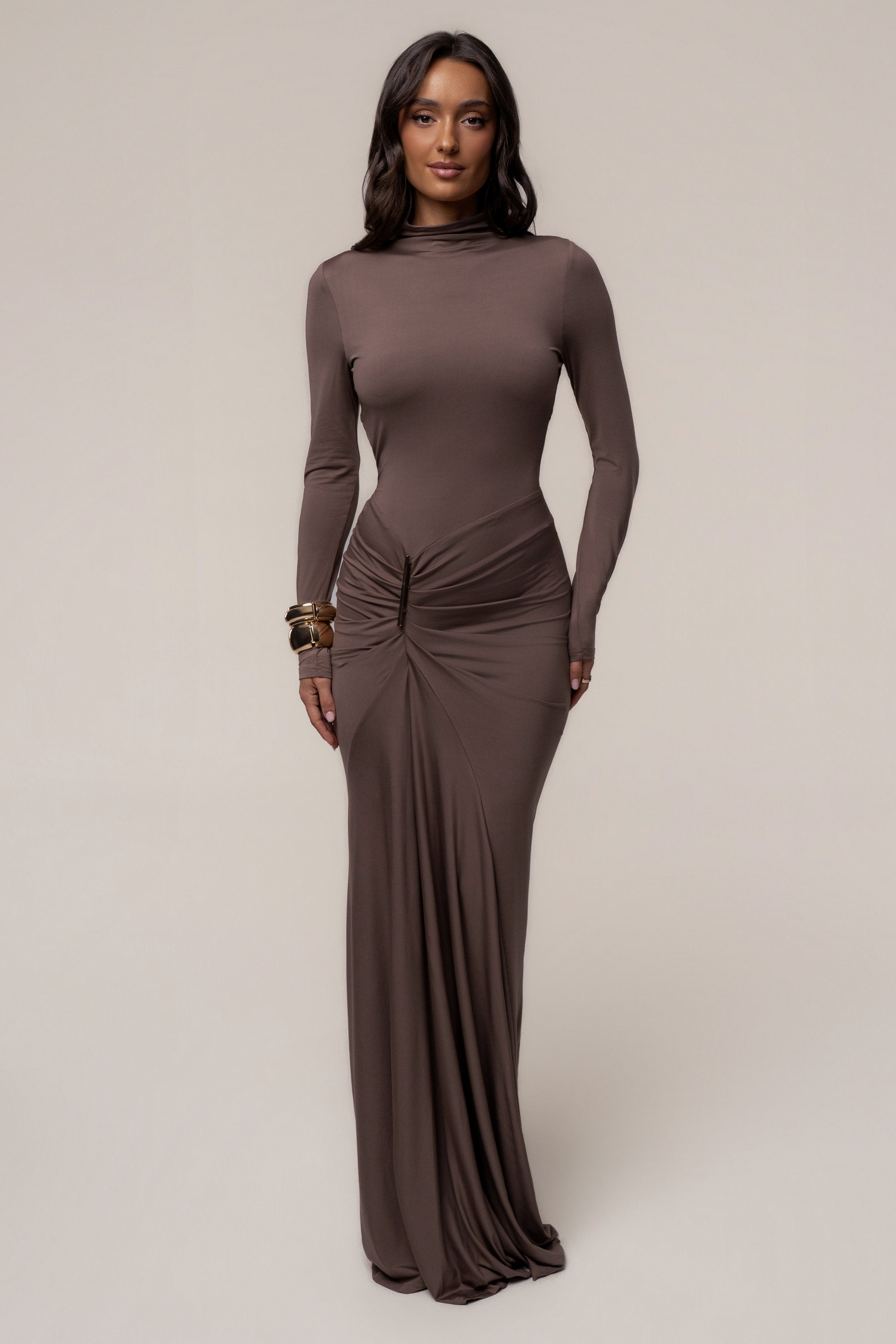 Mocha Esmeralda Mock Neck Dress