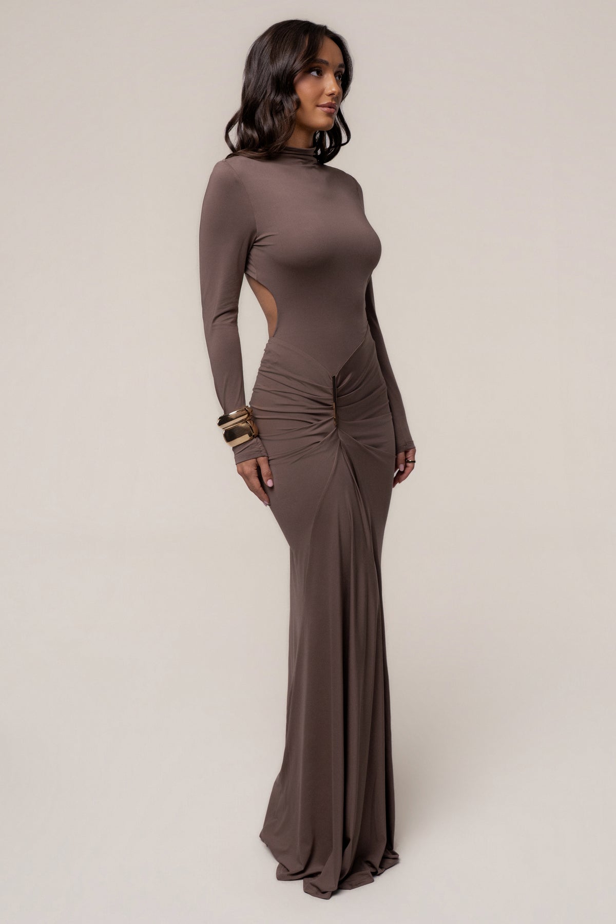 Mocha Esmeralda Mock Neck Dress