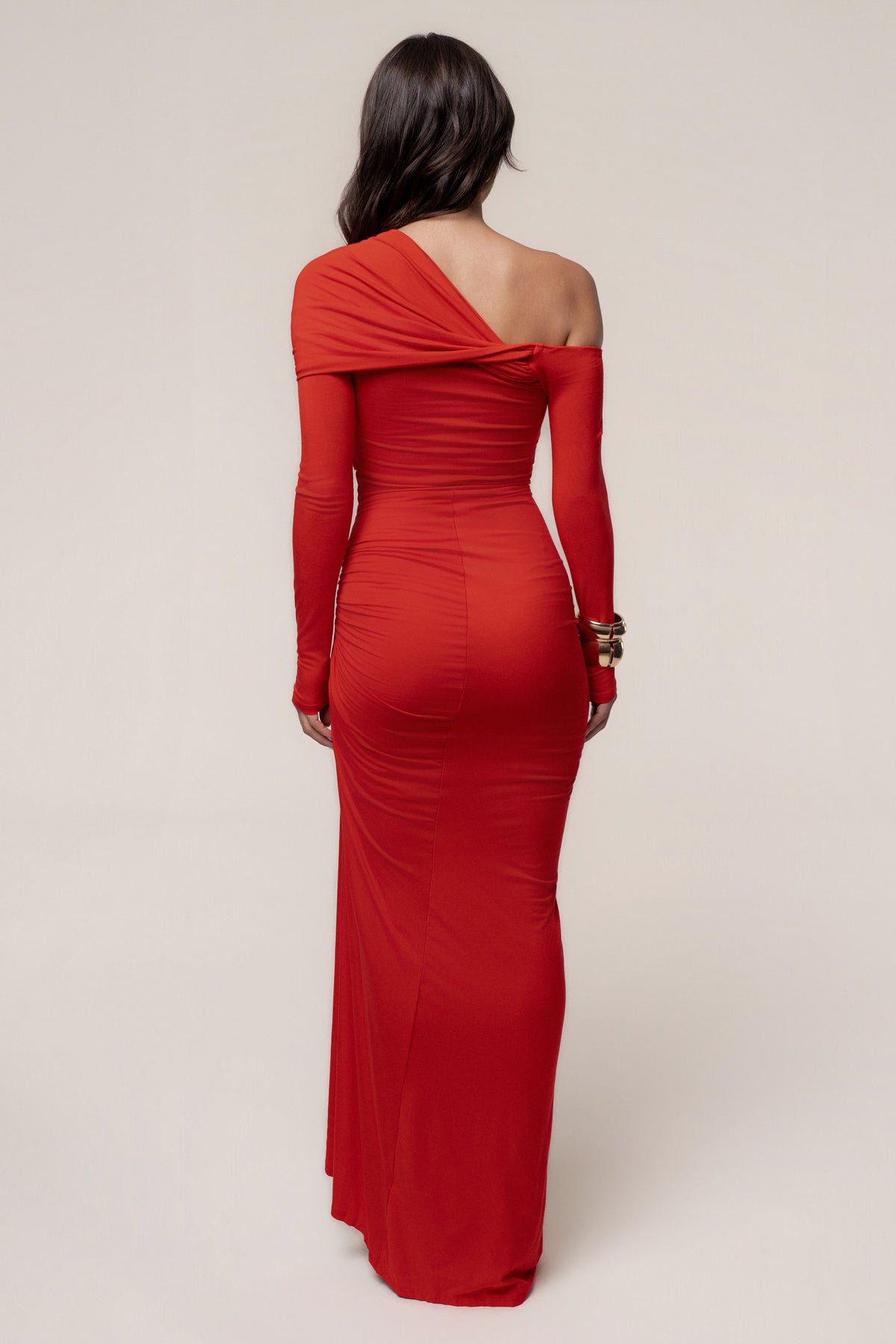 Red Stars Align Ruched Maxi Dress