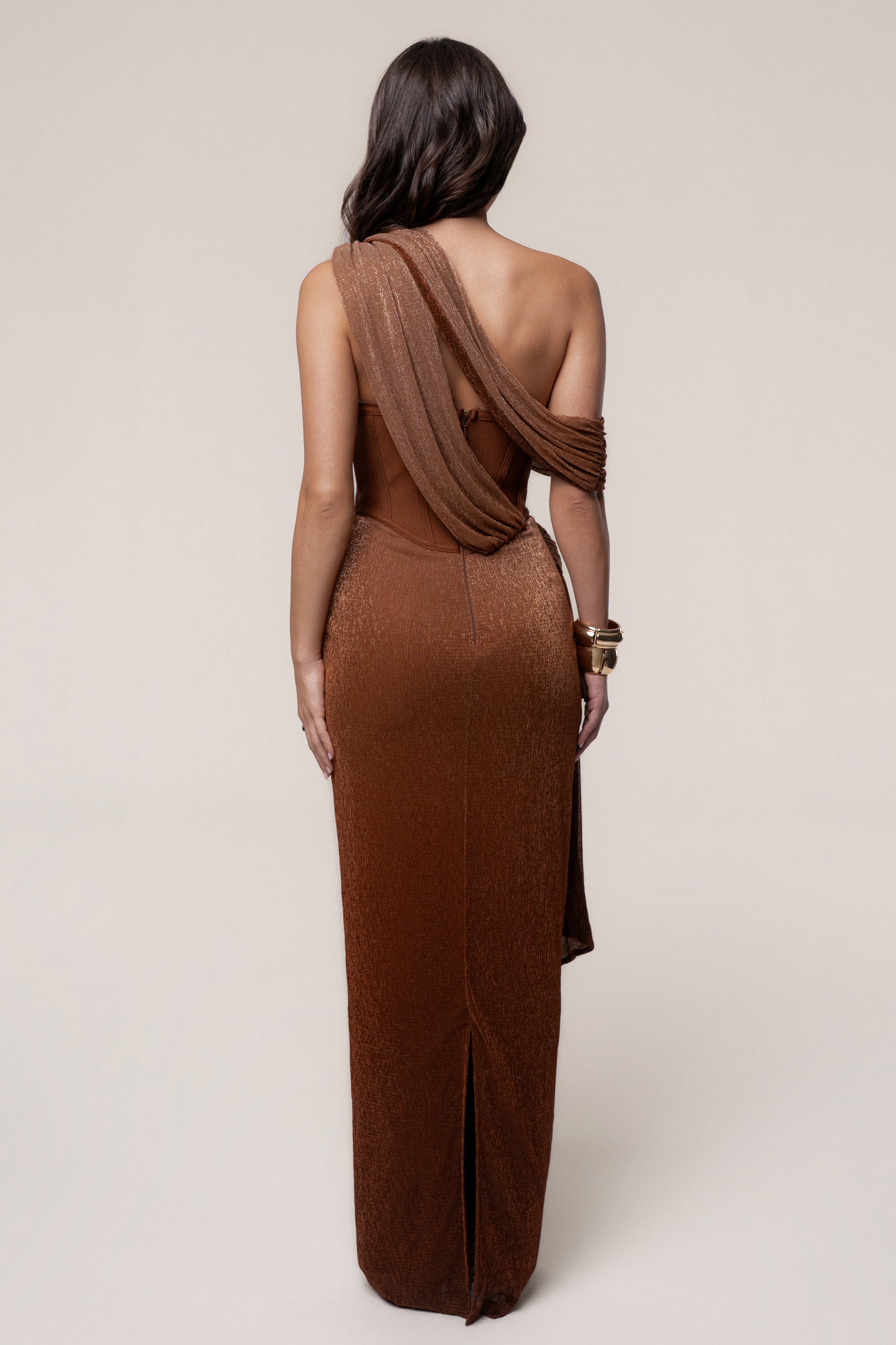 Gold Celestina Draped Maxi Dress