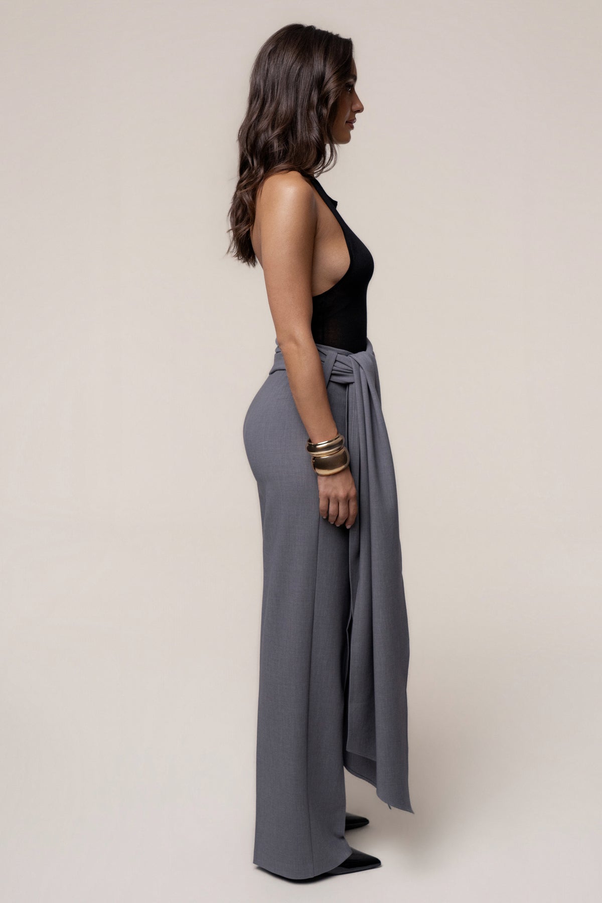 Grey Draped Sash Trouser