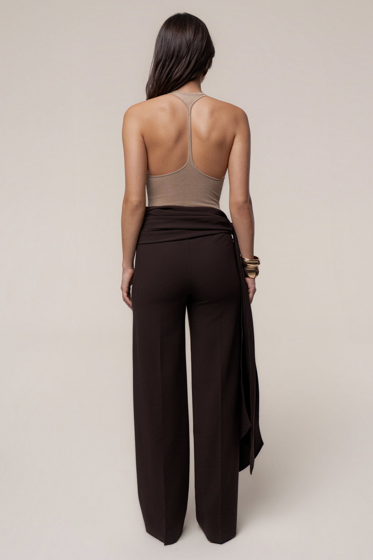 Brown Draped Sash Trouser