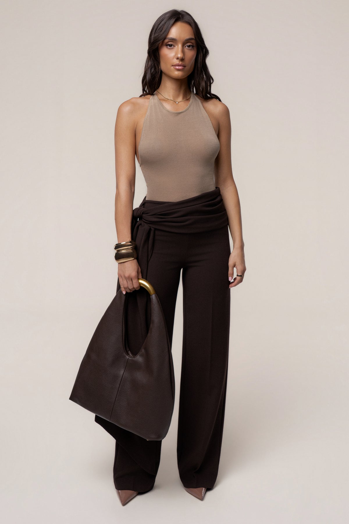 Brown Draped Sash Trouser