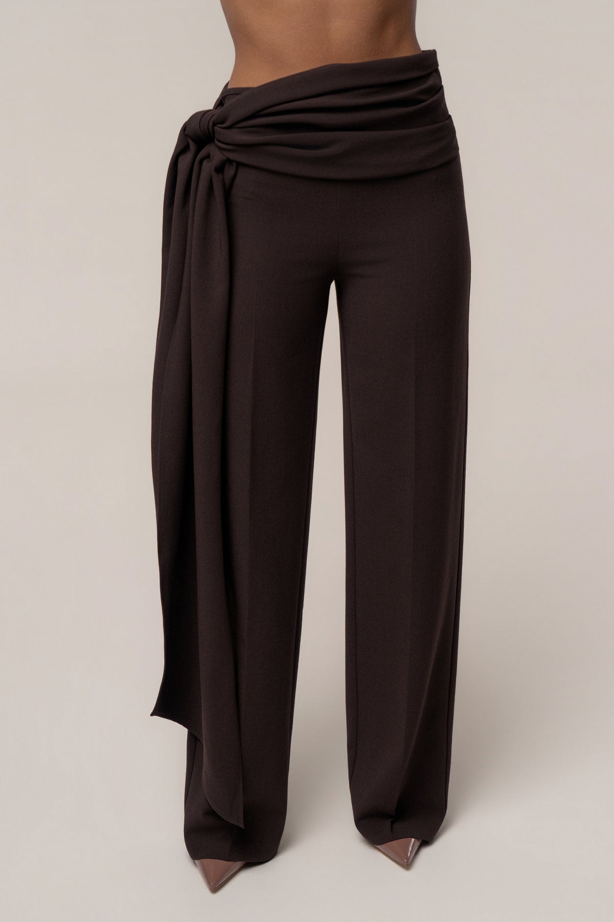 Brown Draped Sash Trouser