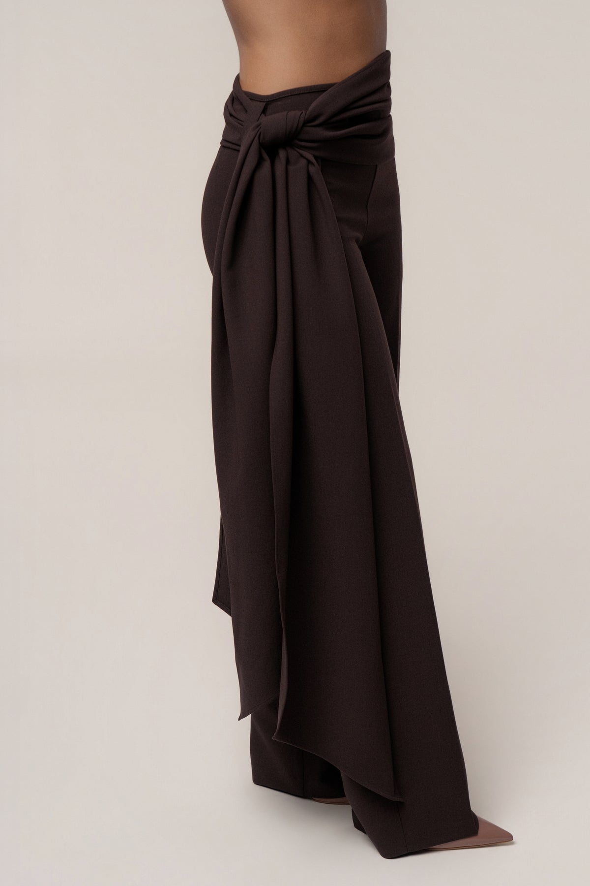 Brown Draped Sash Trouser