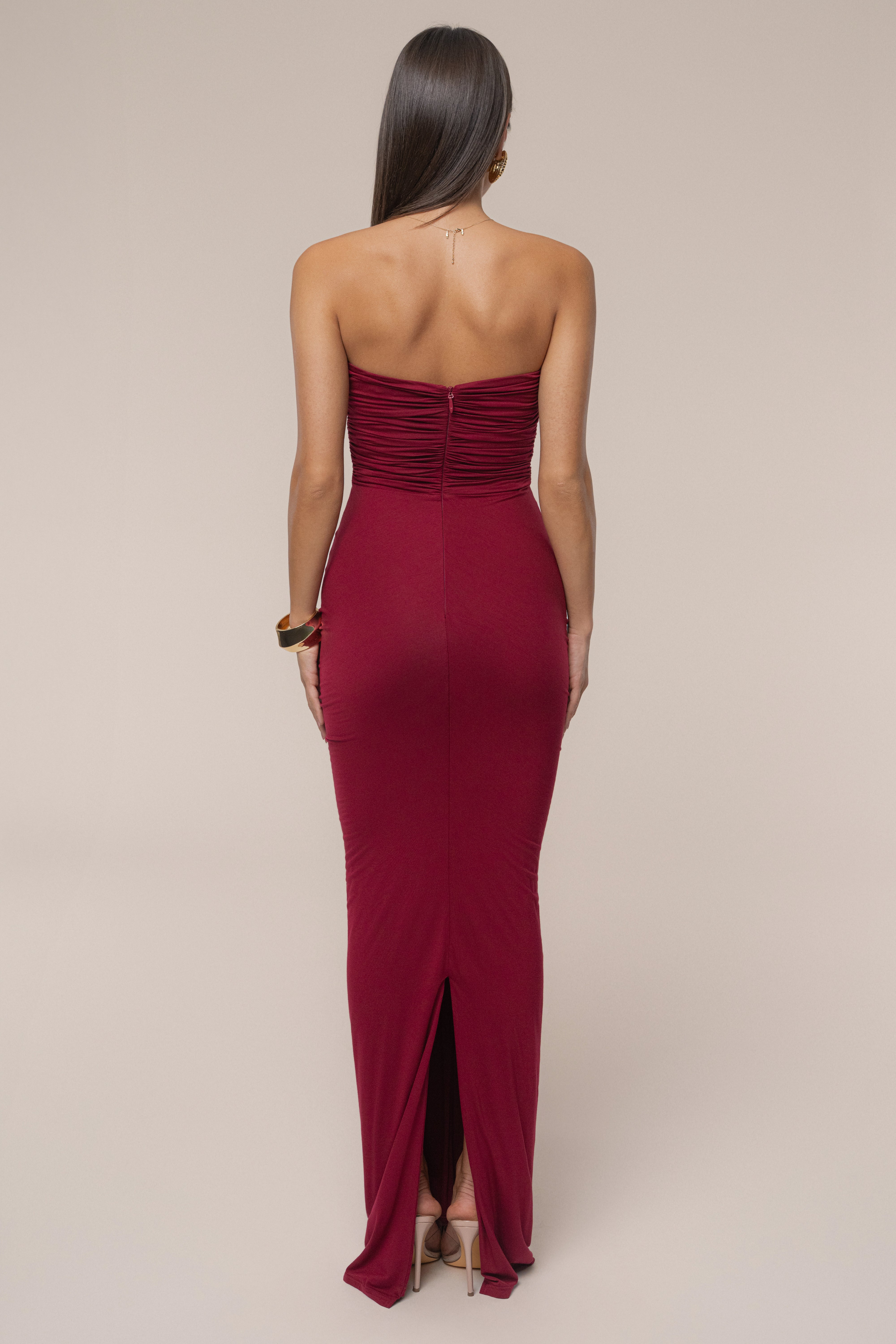 Burgundy Atlantis Drape Maxi Dress - JLUXLABEL