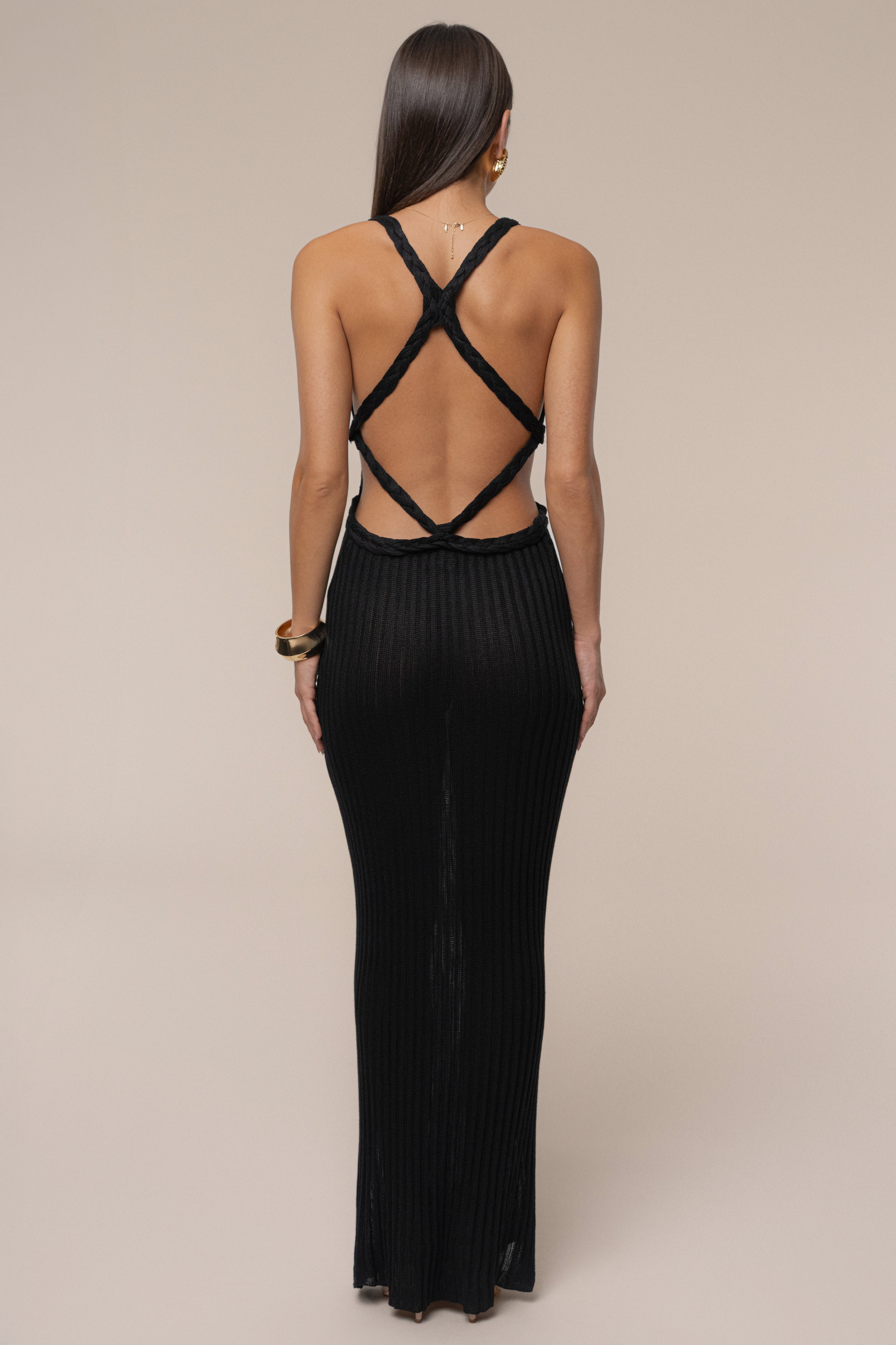 Black Drift And Dream Braided Maxi Dress - JLUXLABEL