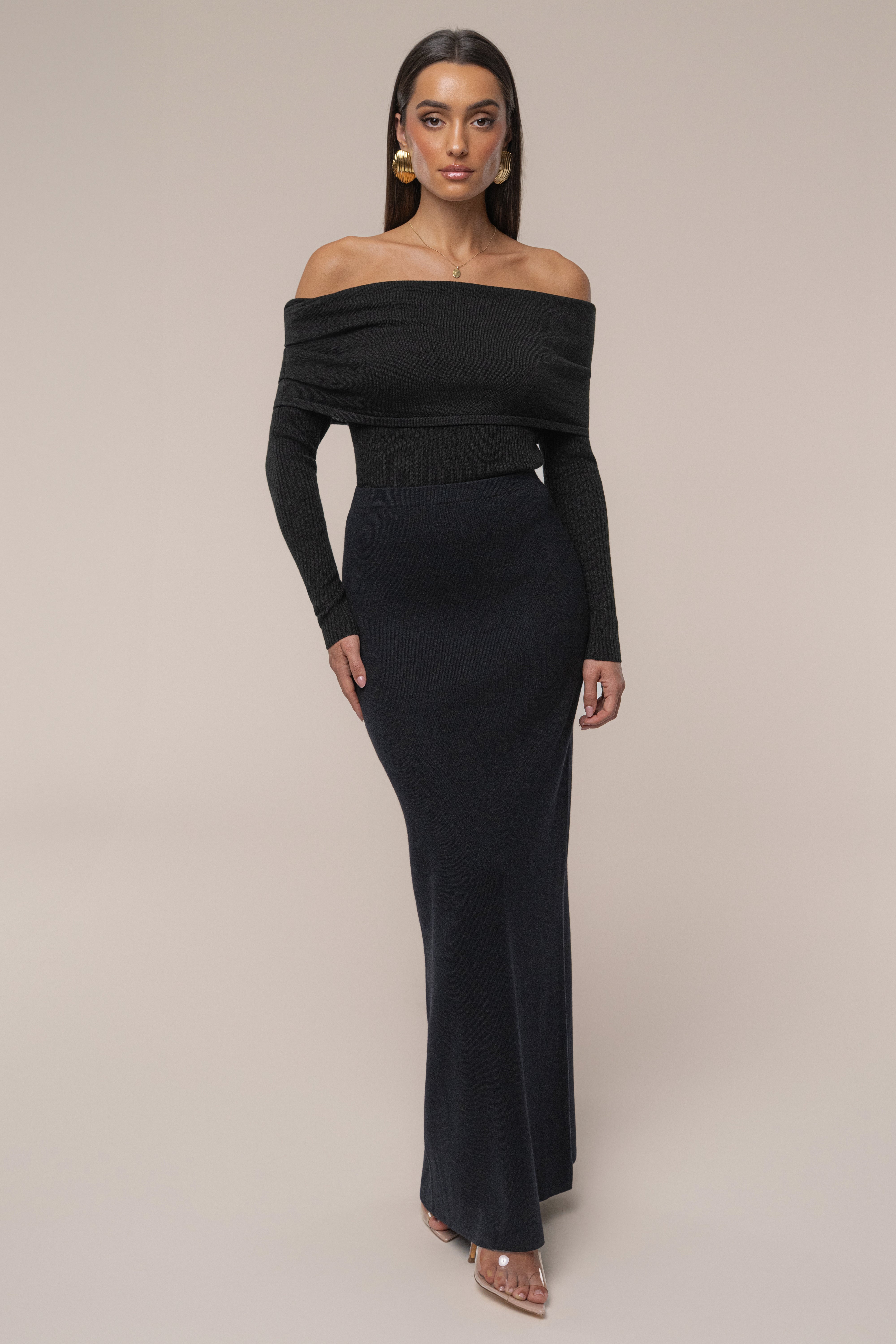 Black Off The Shoulder Knit Top - JLUXLABEL